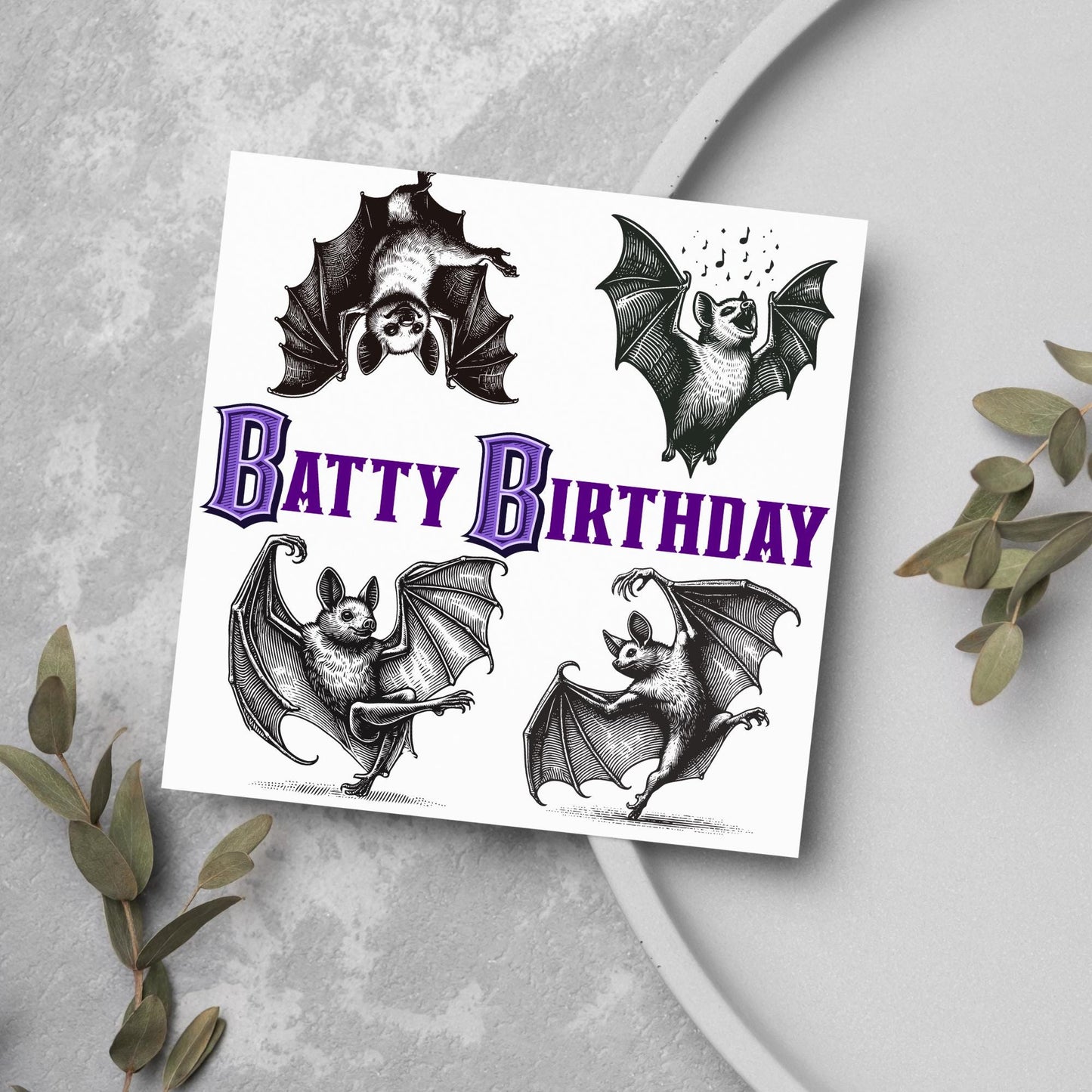 Bat Birthday Card, Fun Party Card, Bat Lover Card, Animal Themed Birthday, Party Card, Gothic Birthday Card, Goth gift, Bat Lover Card