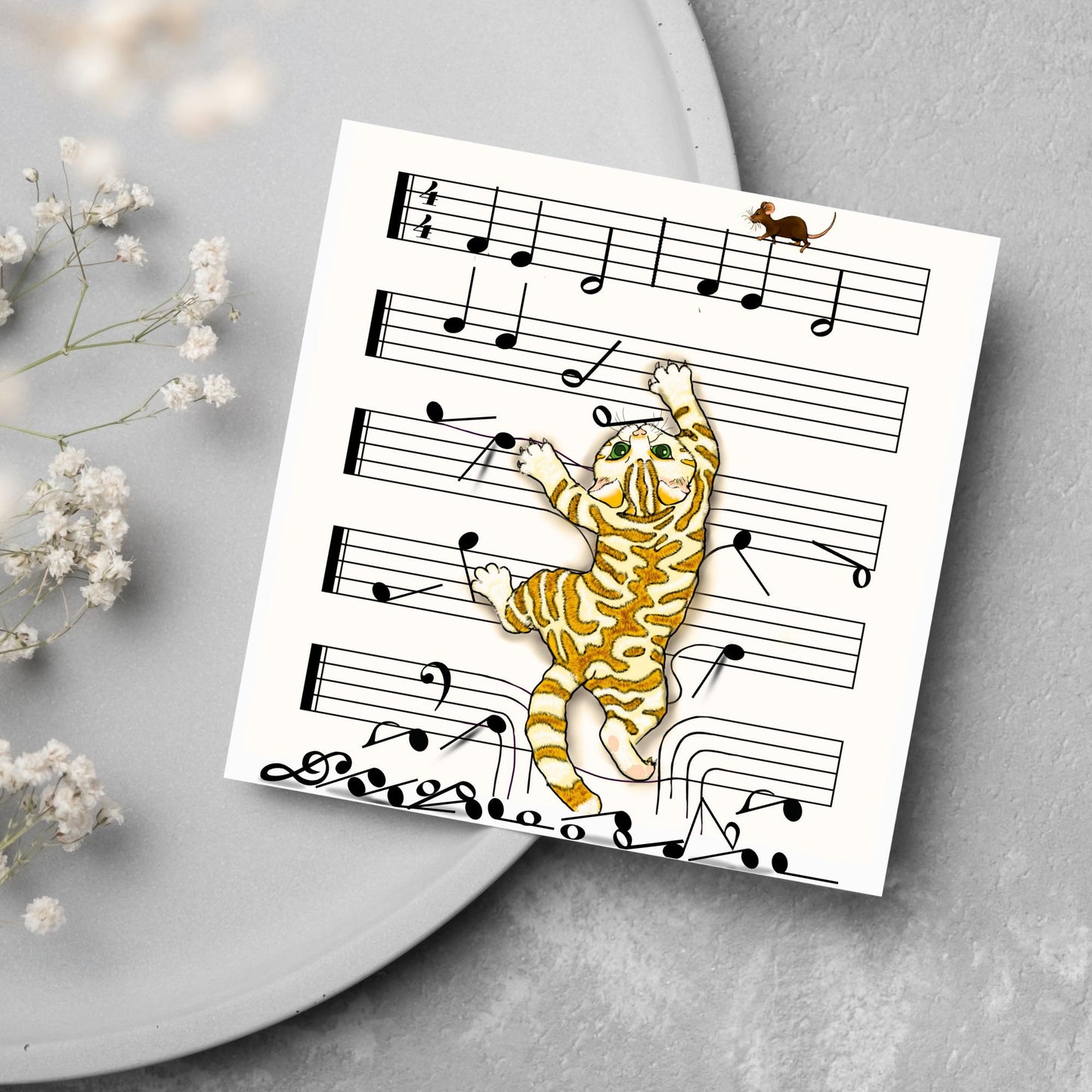 Musical Cat Card, Funny Card For Any Occasion, Sheet Music Birthday Card, Card for Musician, Naughty Cat Card, Piano Cat, Card for Cat Lover