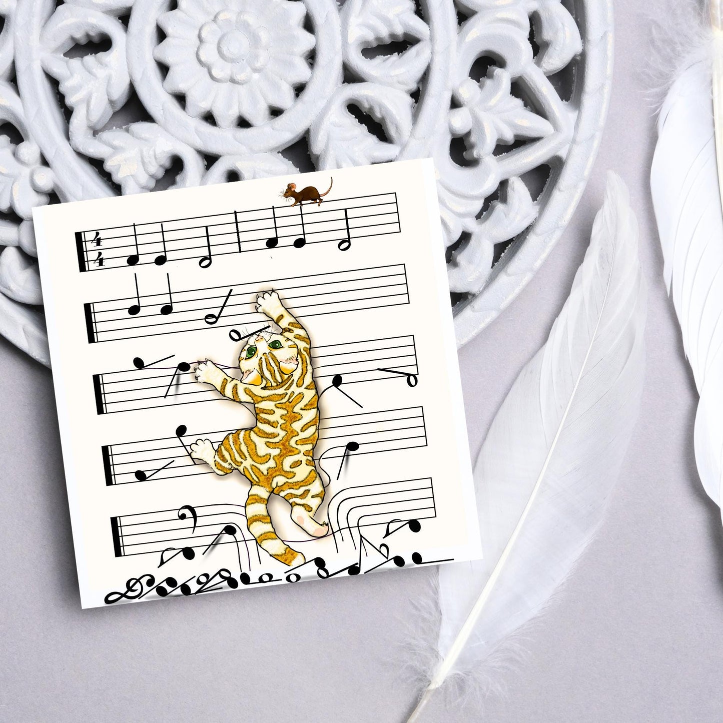Musical Cat Card, Funny Card For Any Occasion, Sheet Music Birthday Card, Card for Musician, Naughty Cat Card, Piano Cat, Card for Cat Lover