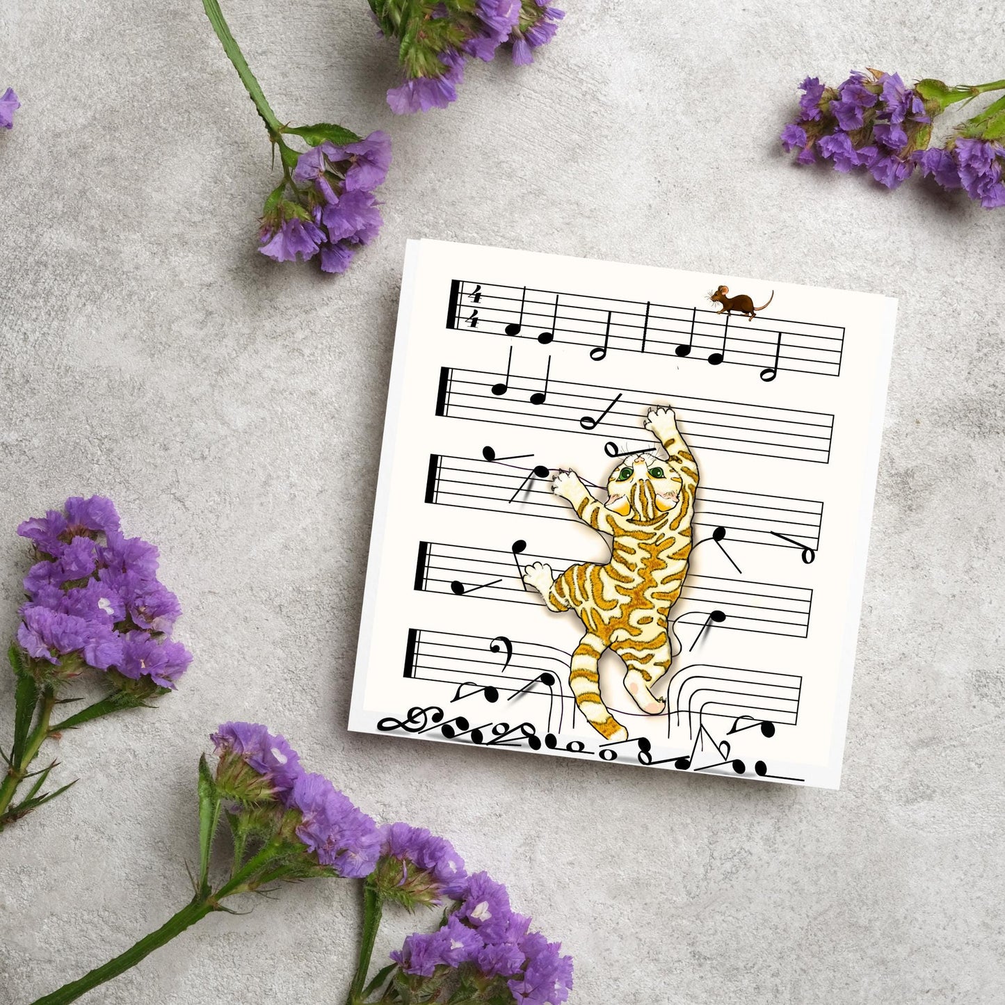 Musical Cat Card, Funny Card For Any Occasion, Sheet Music Birthday Card, Card for Musician, Naughty Cat Card, Piano Cat, Card for Cat Lover