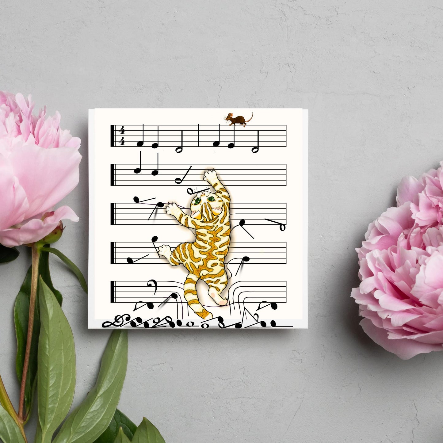 Musical Cat Card, Funny Card For Any Occasion, Sheet Music Birthday Card, Card for Musician, Naughty Cat Card, Piano Cat, Card for Cat Lover