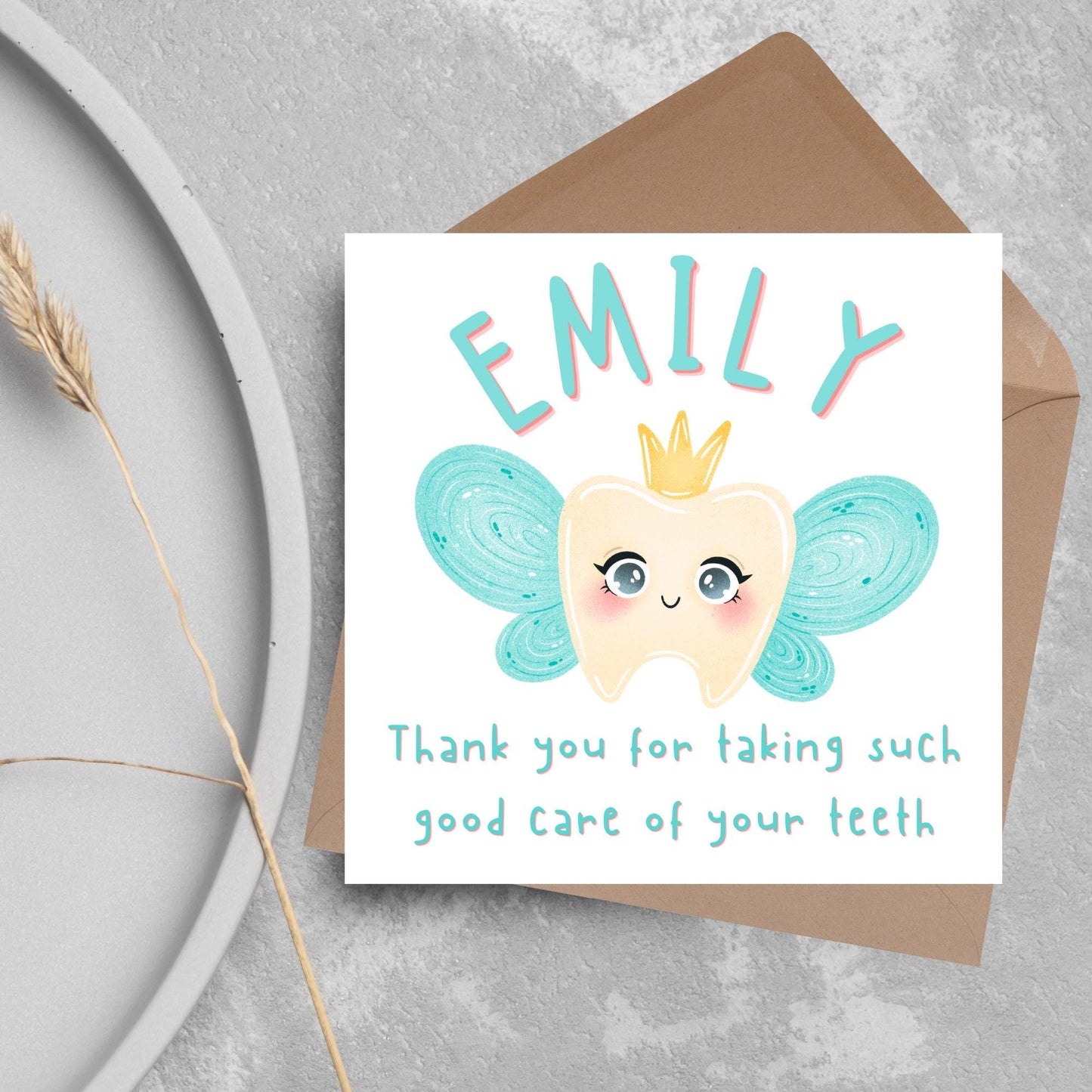 Personalised Tooth Fairy Card for Child, Well Done Dentist Card, Tooth Fairy for Grandchild, Custom Name Card for Children