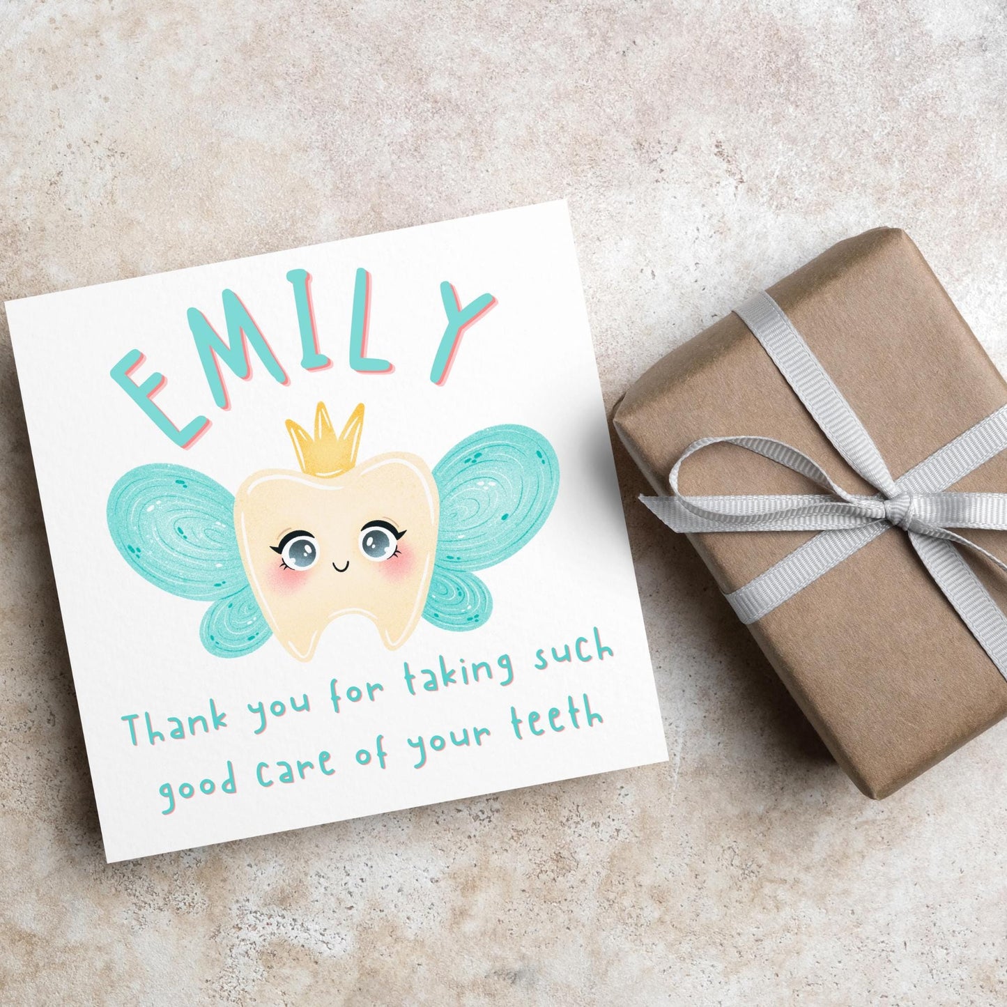 Personalised Tooth Fairy Card for Child, Well Done Dentist Card, Tooth Fairy for Grandchild, Custom Name Card for Children