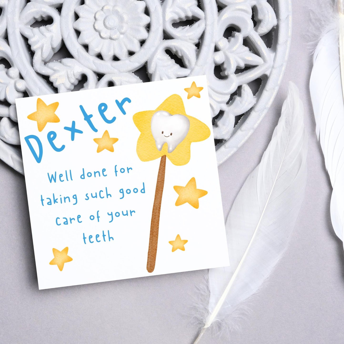 Personalised Tooth Fairy Card for Boy, Well Done Dentist Card, Tooth Fairy for Grandchild, Custom Name Card for Children