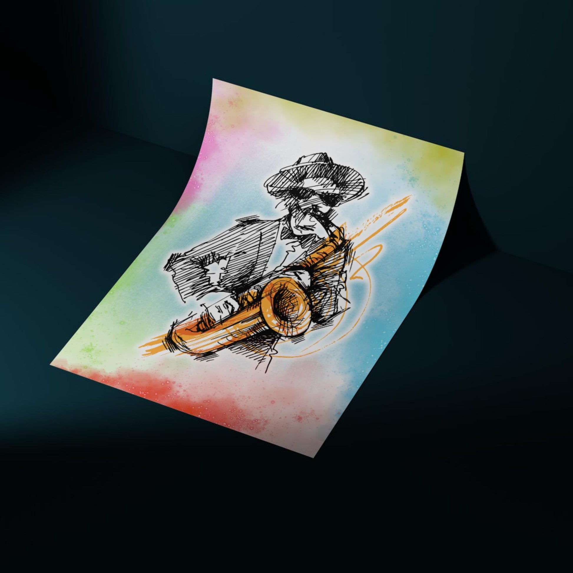 Musical Print, High Quality A4 Wall Art, Colourful Decor, Musician Decor, Poster Print, Music Art, Saxophone Art, Retro Wall Art Poster