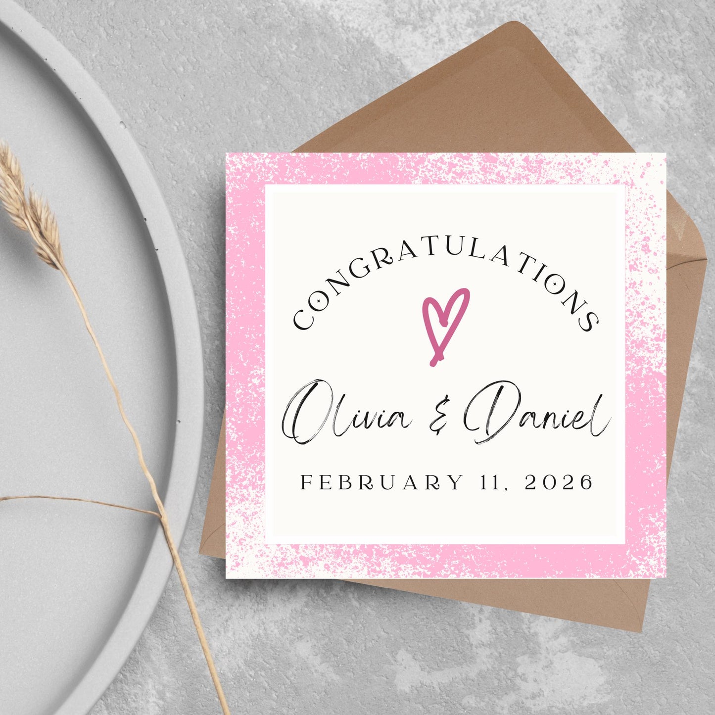 Personalised Wedding Congratulations Card, Wedding Day Card, Card for Couple, Customised Wedding Card, Name and Date Card, Wedding Gift