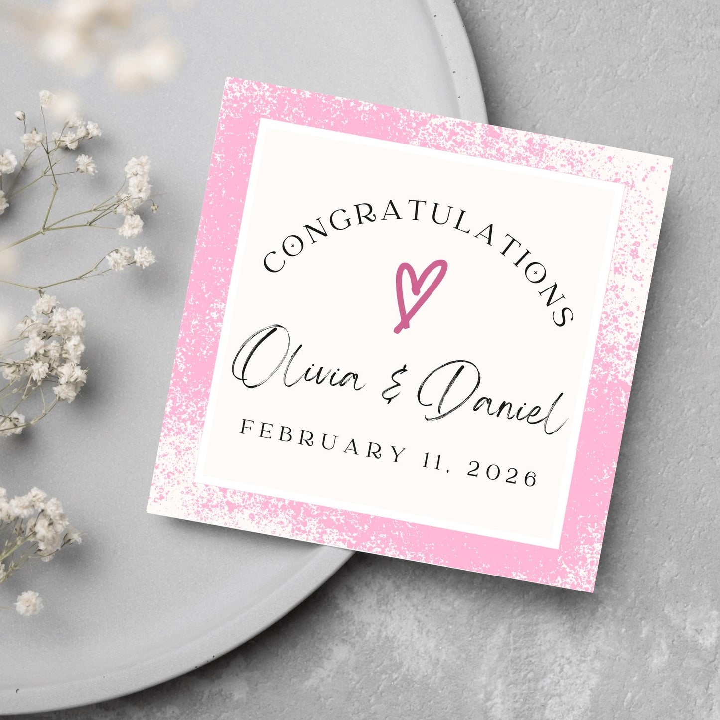 Personalised Wedding Congratulations Card, Wedding Day Card, Card for Couple, Customised Wedding Card, Name and Date Card, Wedding Gift