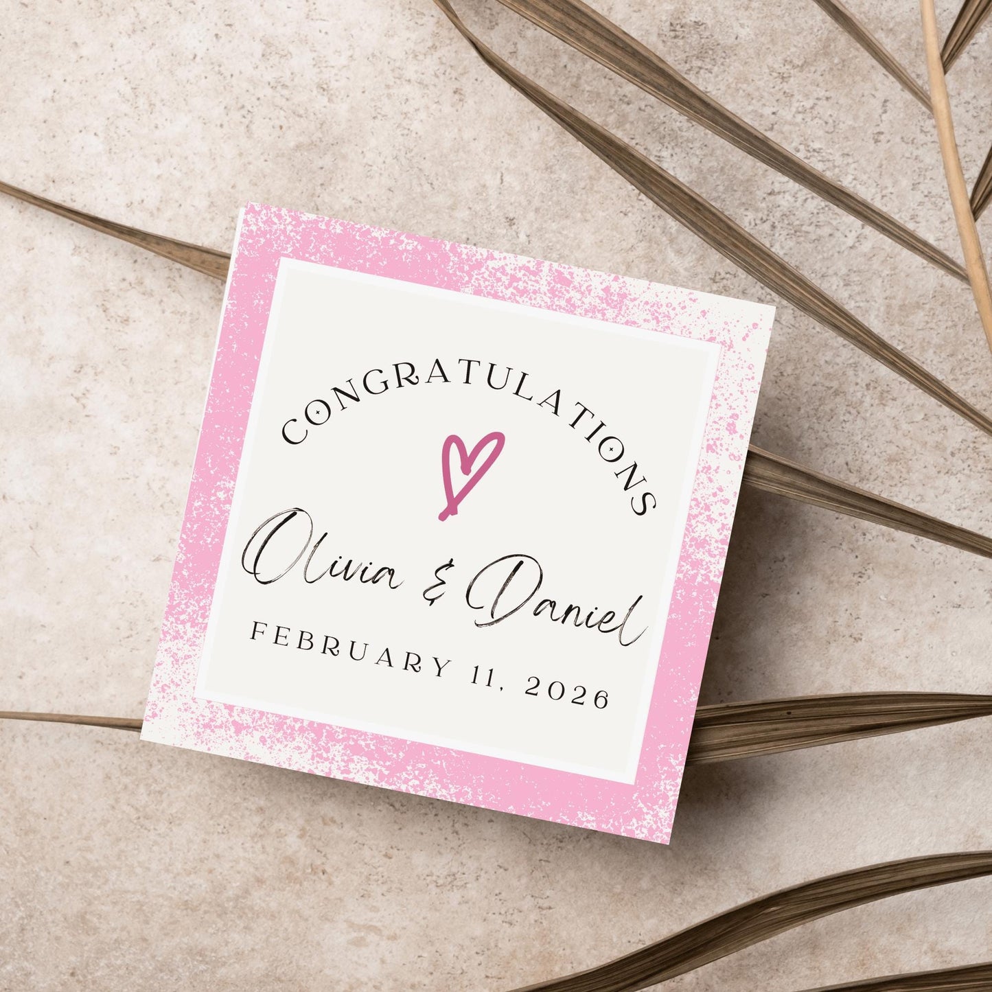 Personalised Wedding Congratulations Card, Wedding Day Card, Card for Couple, Customised Wedding Card, Name and Date Card, Wedding Gift