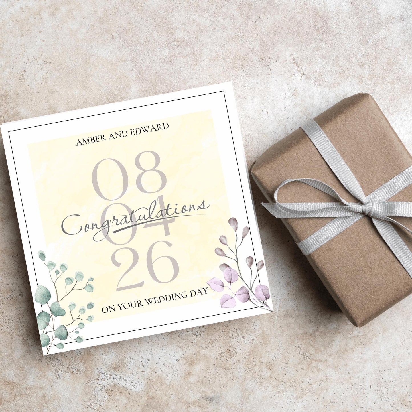 Personalised Wedding Congratulations Card, Wedding Day Card, Card for Couple, Customised Wedding Card, Name and Date Card, Wedding Gift