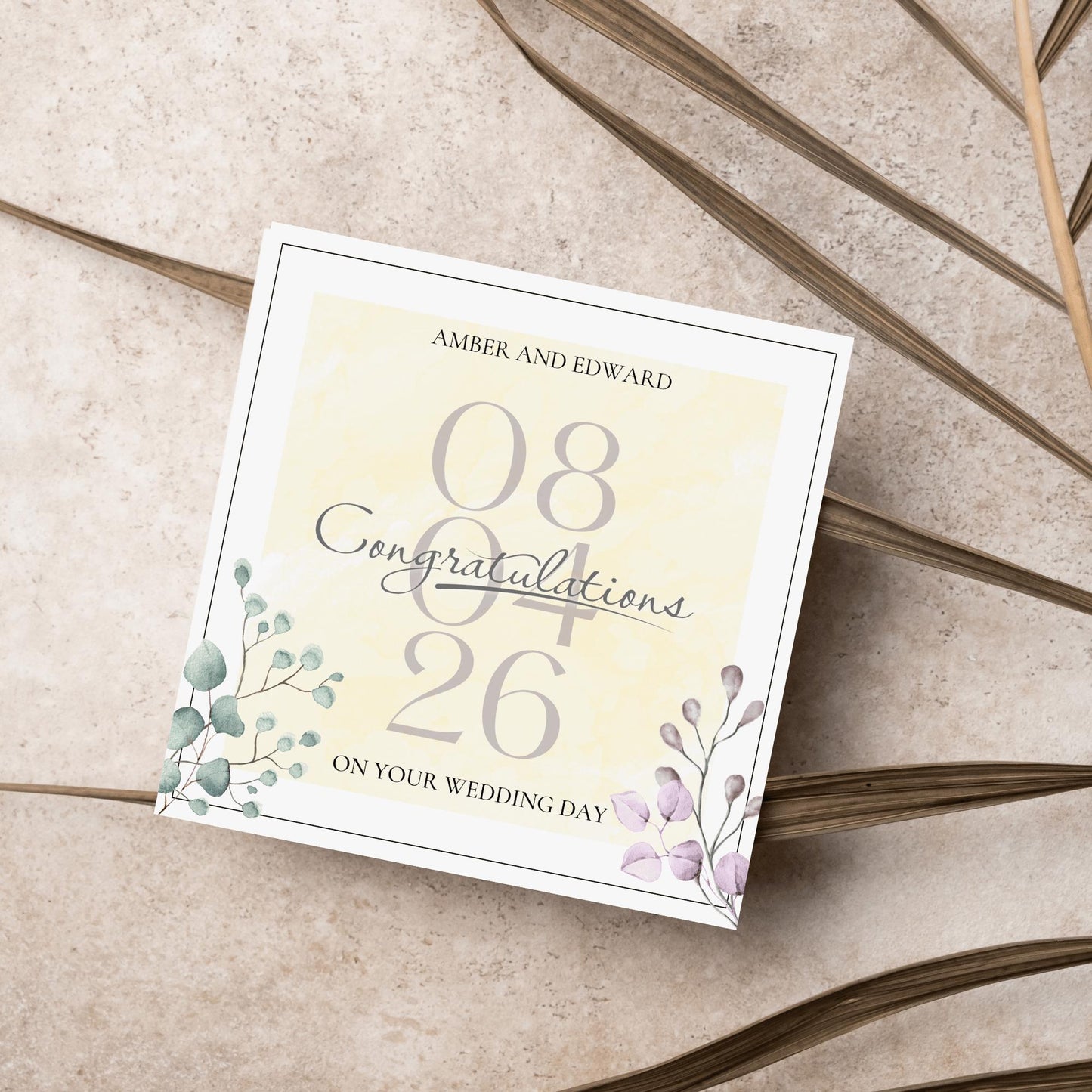 Personalised Wedding Congratulations Card, Wedding Day Card, Card for Couple, Customised Wedding Card, Name and Date Card, Wedding Gift
