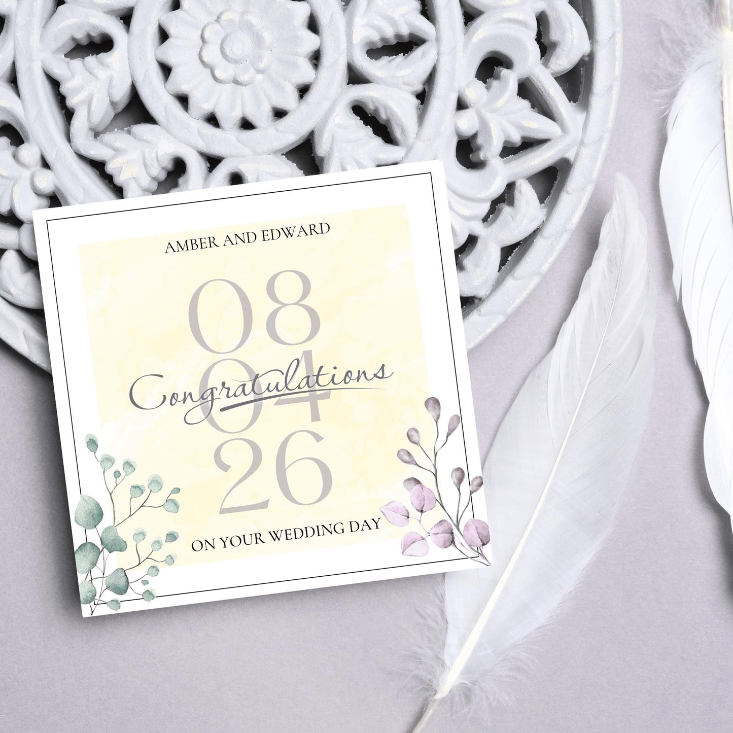 Personalised Wedding Congratulations Card, Wedding Day Card, Card for Couple, Customised Wedding Card, Name and Date Card, Wedding Gift