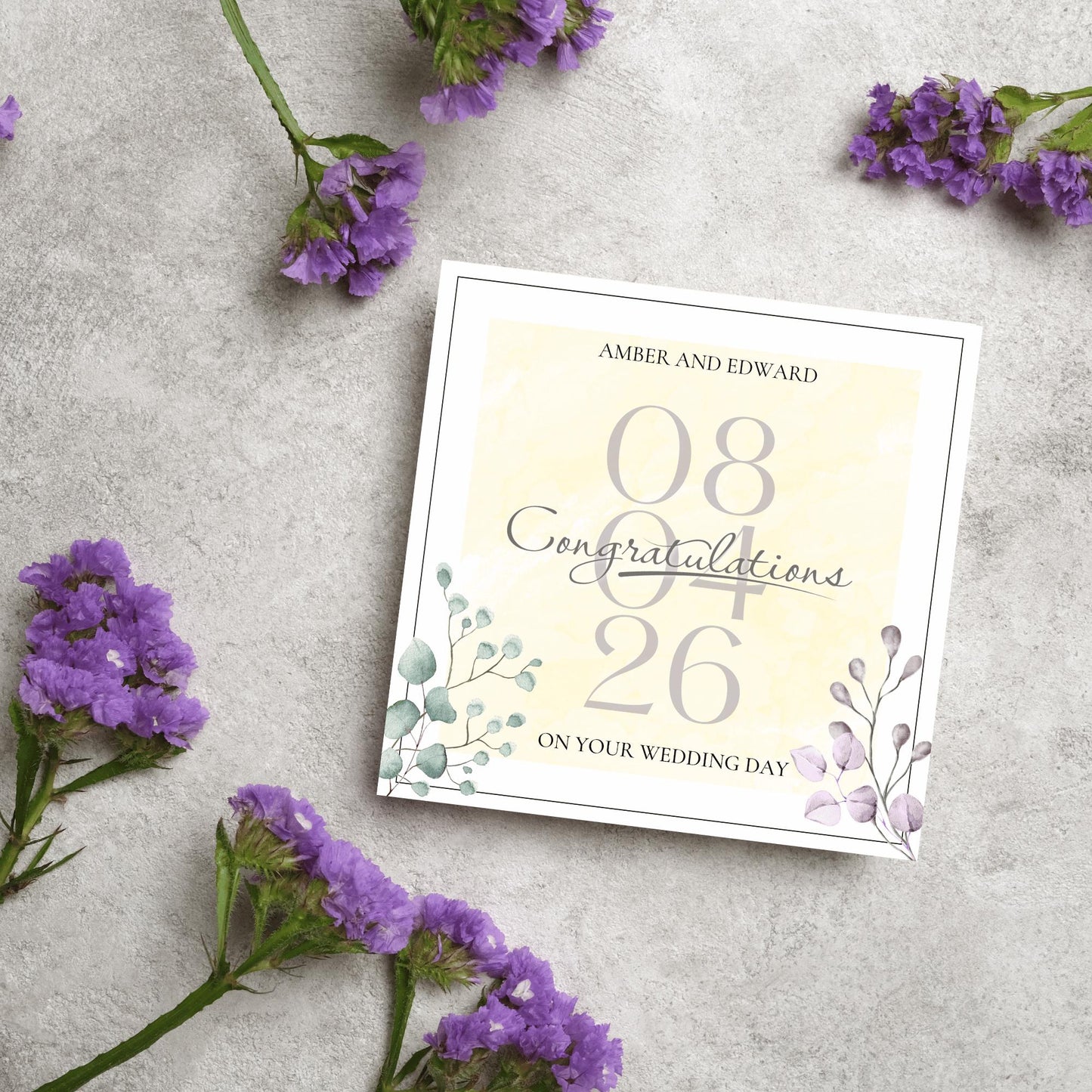 Personalised Wedding Congratulations Card, Wedding Day Card, Card for Couple, Customised Wedding Card, Name and Date Card, Wedding Gift