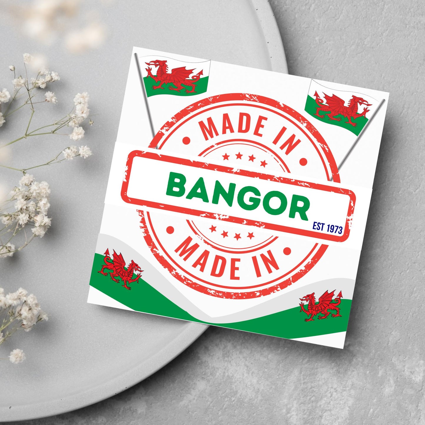 Custom Made in Wales Birthday Card, Any Town Personalised, Birth Date Card, Birthday Card for Welsh Person, Welsh Birthday Card