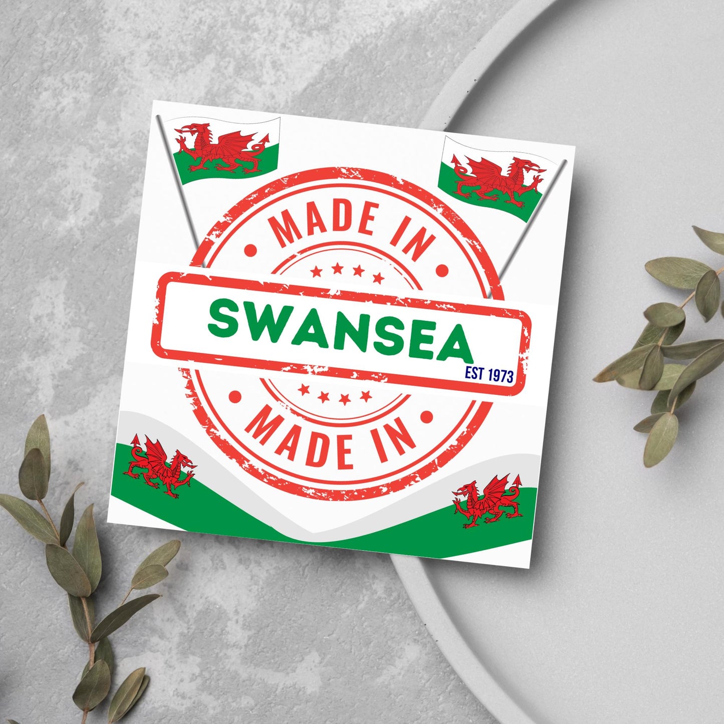 Custom Made in Wales Birthday Card, Any Town Personalised, Birth Date Card, Birthday Card for Welsh Person, Welsh Birthday Card