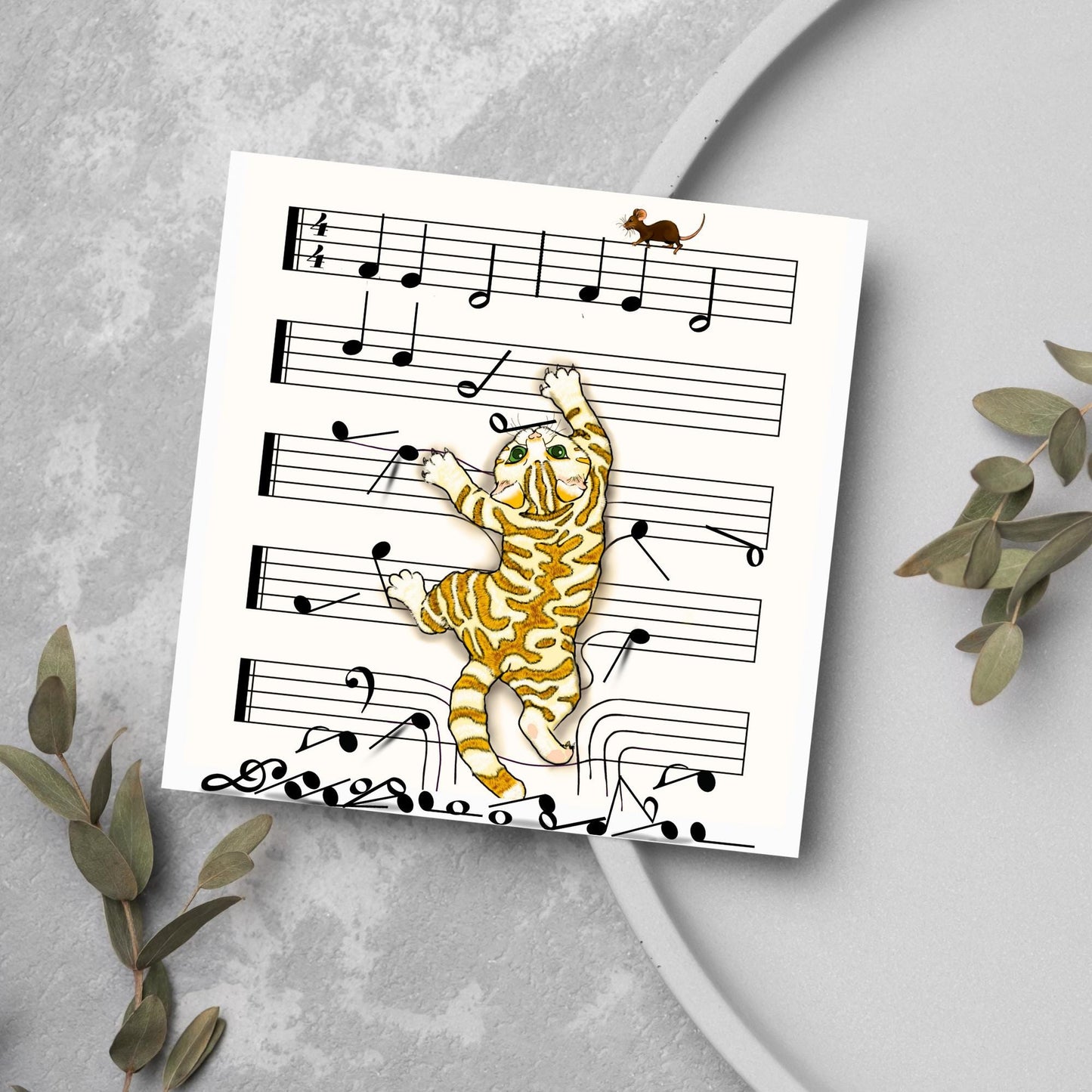 Musical Cat Card, Funny Card For Any Occasion, Sheet Music Birthday Card, Card for Musician, Naughty Cat Card, Piano Cat, Card for Cat Lover