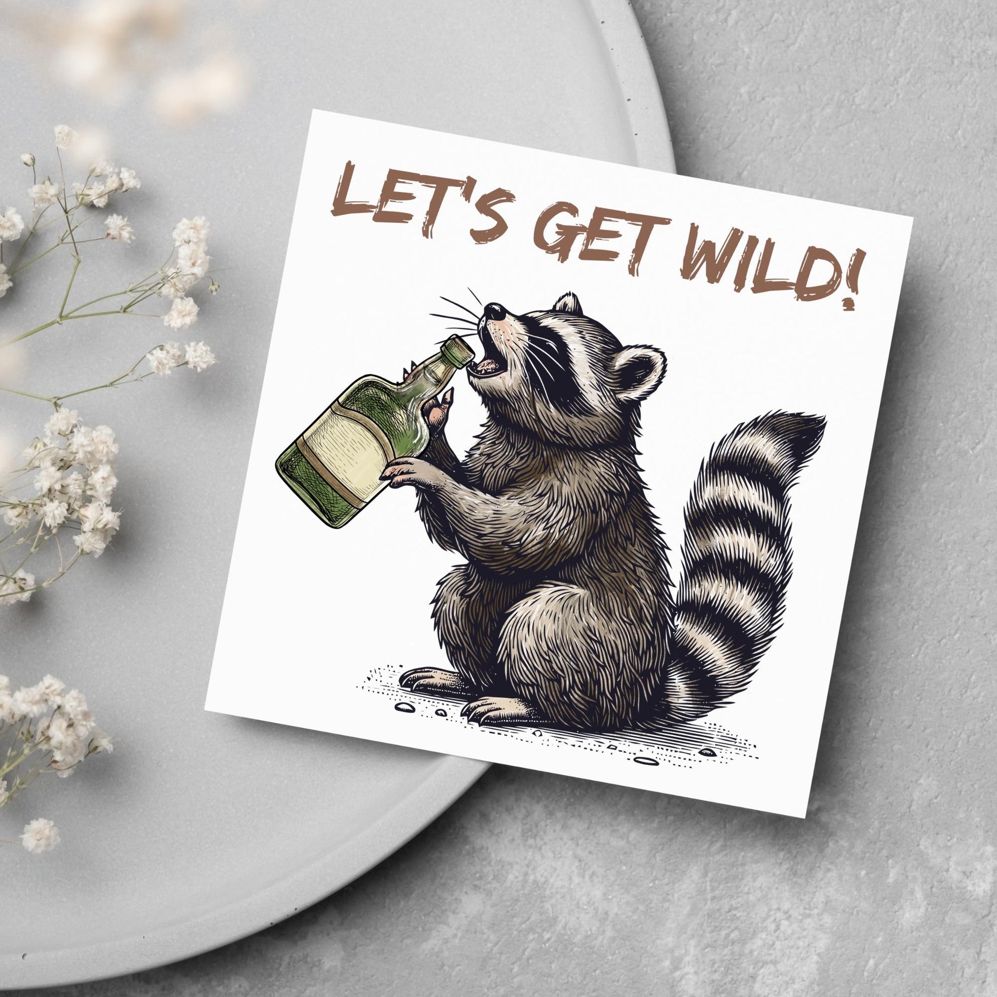 Party Raccoon Card, Fun Party Card, Raccoon Card, Animal Themed Birthday, Drinking Card, Funny Raccoon Lover Card, Any Occasion Card