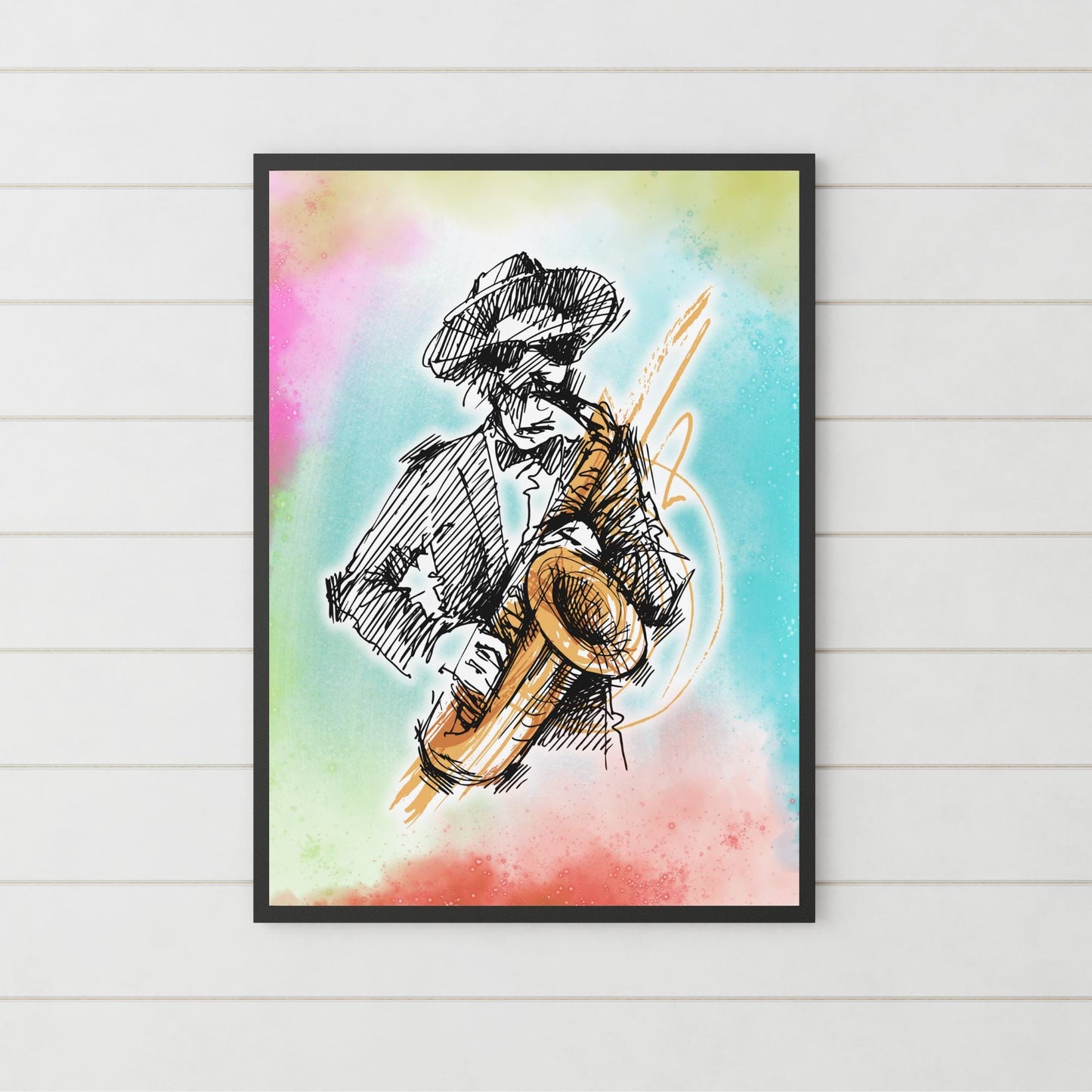 Musical Print, High Quality A4 Wall Art, Colourful Decor, Musician Decor, Poster Print, Music Art, Saxophone Art, Retro Wall Art Poster
