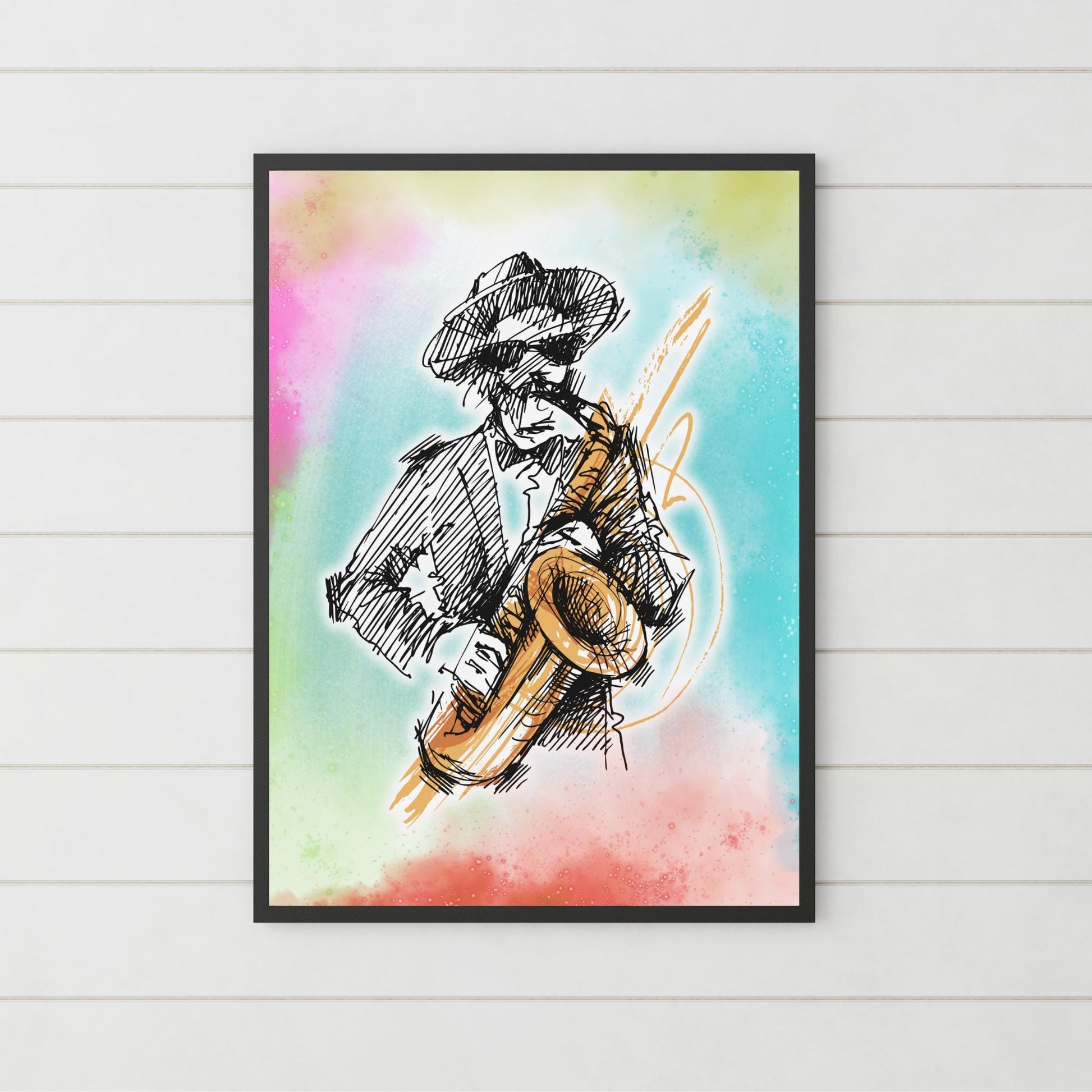 Musical Print, High Quality A4 Wall Art, Colourful Decor, Musician Decor, Poster Print, Music Art, Saxophone Art, Retro Wall Art Poster