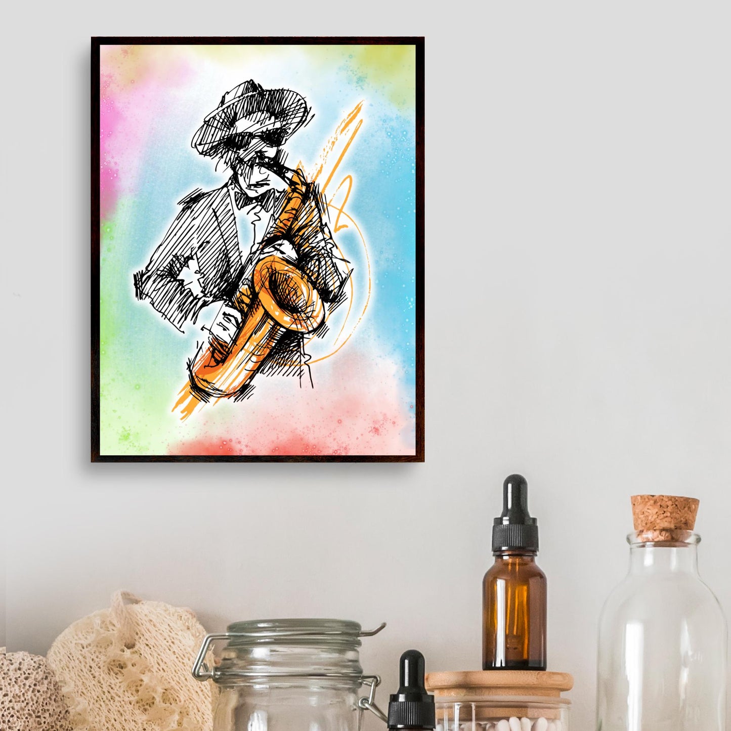 Musical Print, High Quality A4 Wall Art, Colourful Decor, Musician Decor, Poster Print, Music Art, Saxophone Art, Retro Wall Art Poster