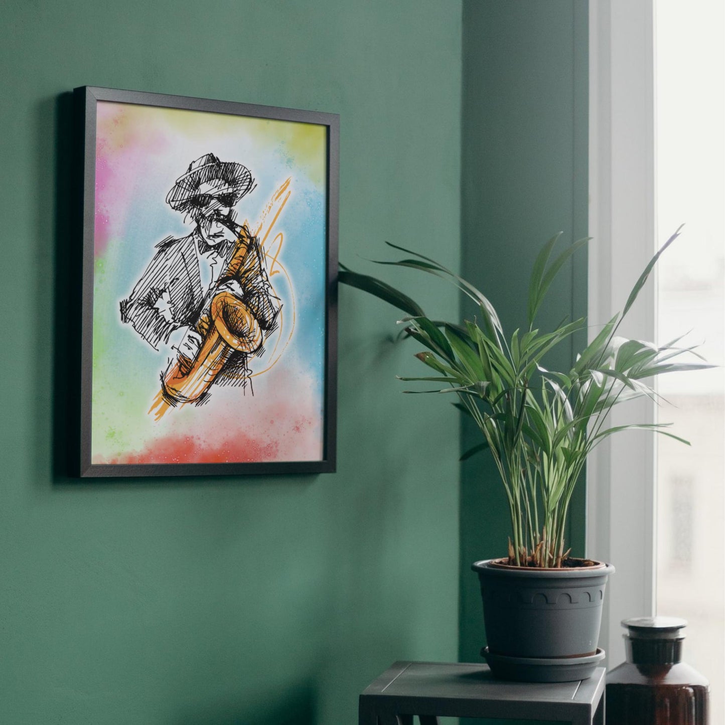 Musical Print, High Quality A4 Wall Art, Colourful Decor, Musician Decor, Poster Print, Music Art, Saxophone Art, Retro Wall Art Poster