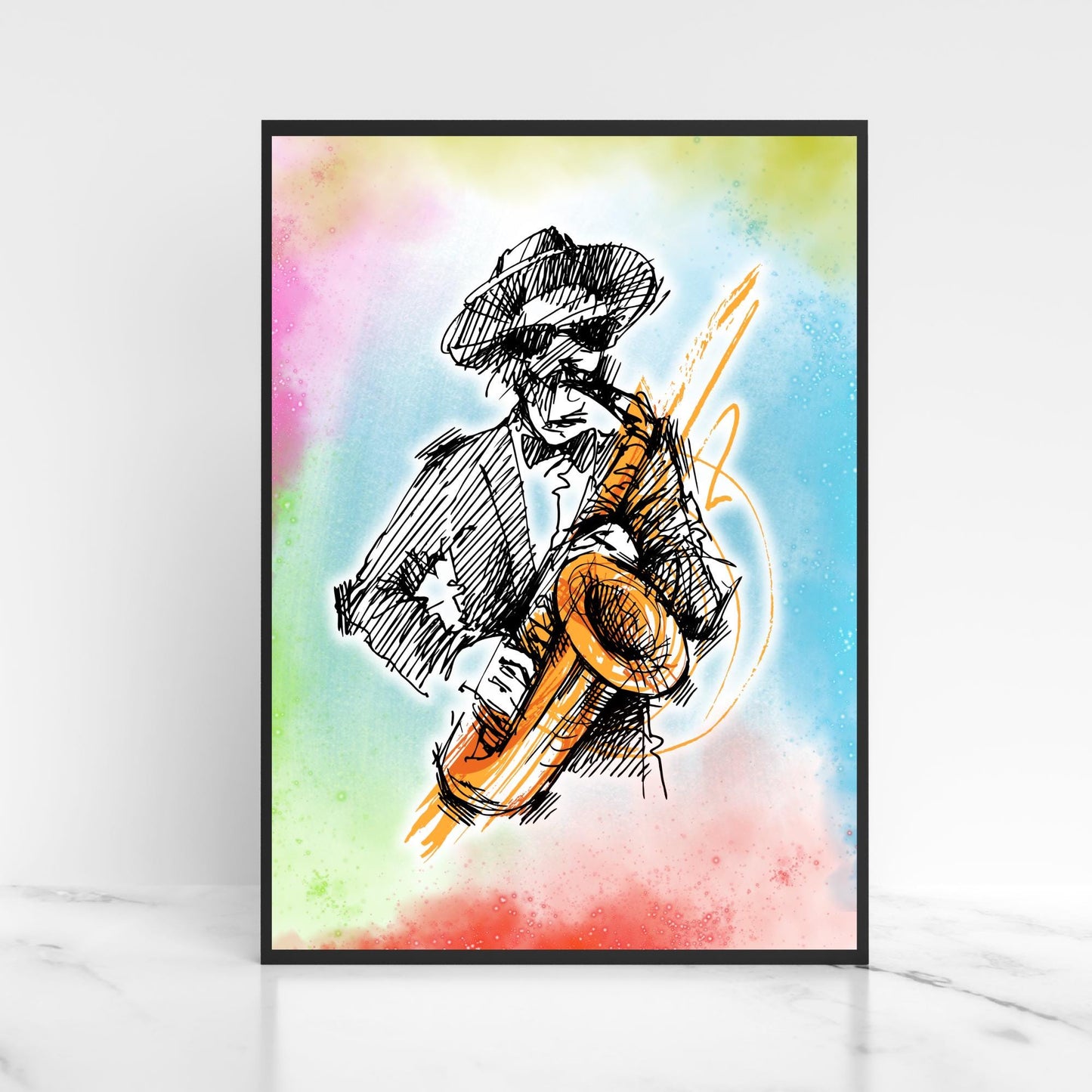 Musical Print, High Quality A4 Wall Art, Colourful Decor, Musician Decor, Poster Print, Music Art, Saxophone Art, Retro Wall Art Poster