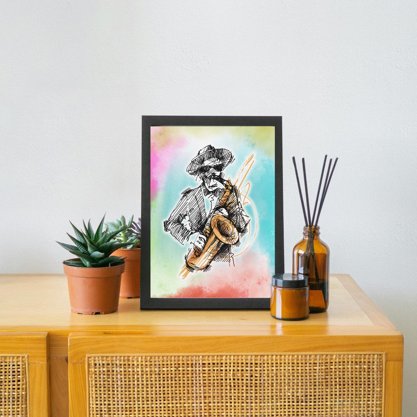 Musical Print, High Quality A4 Wall Art, Colourful Decor, Musician Decor, Poster Print, Music Art, Saxophone Art, Retro Wall Art Poster