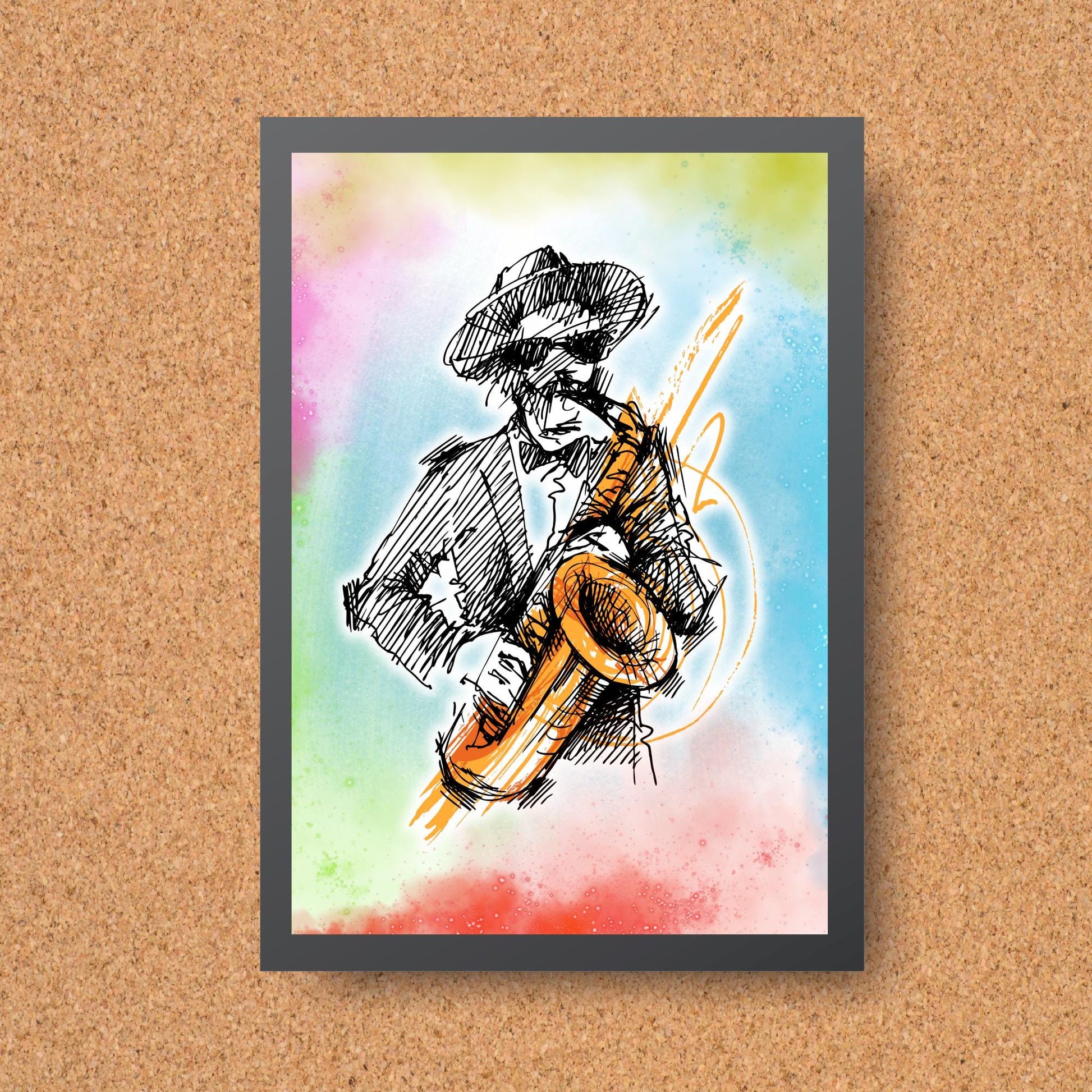 Musical Print, High Quality A4 Wall Art, Colourful Decor, Musician Decor, Poster Print, Music Art, Saxophone Art, Retro Wall Art Poster