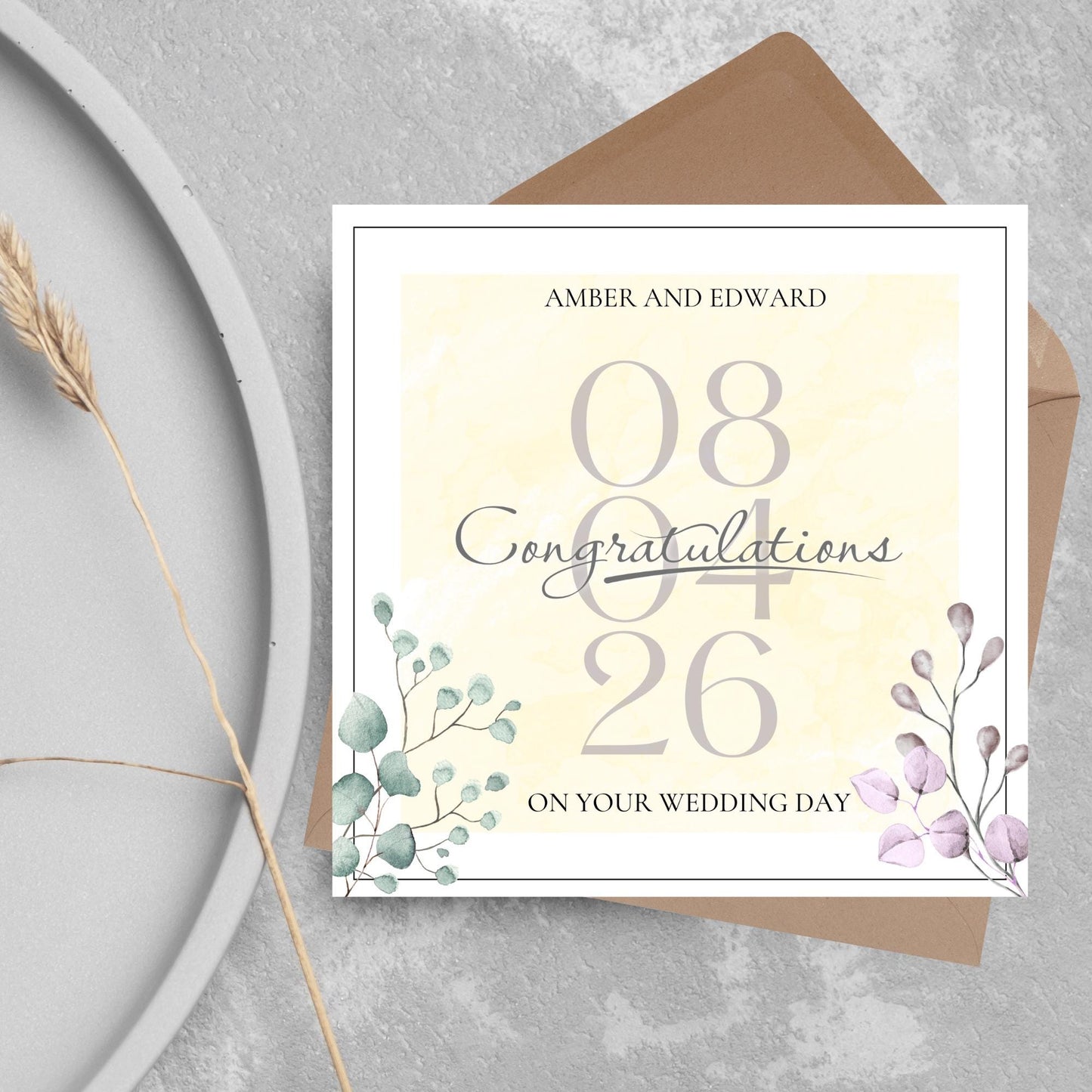 Personalised Wedding Congratulations Card, Wedding Day Card, Card for Couple, Customised Wedding Card, Name and Date Card, Wedding Gift