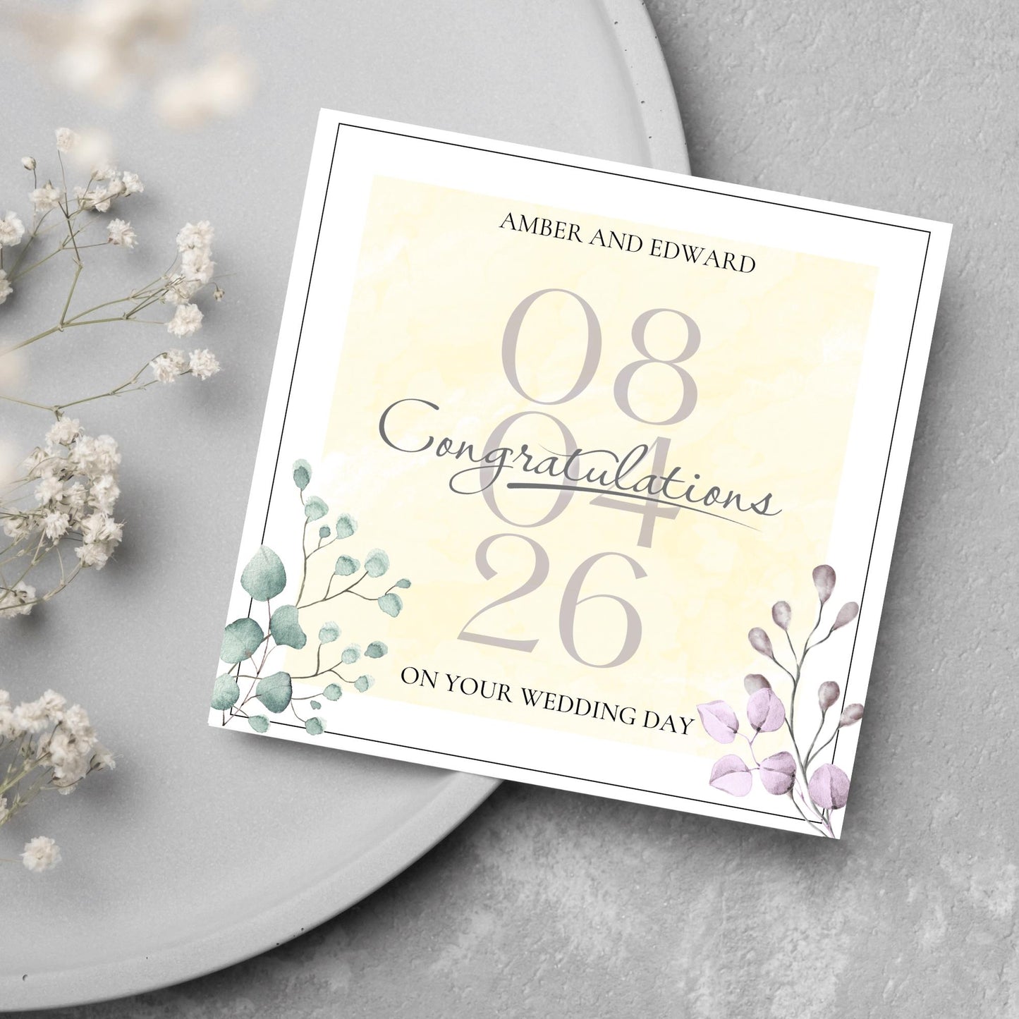 Personalised Wedding Congratulations Card, Wedding Day Card, Card for Couple, Customised Wedding Card, Name and Date Card, Wedding Gift