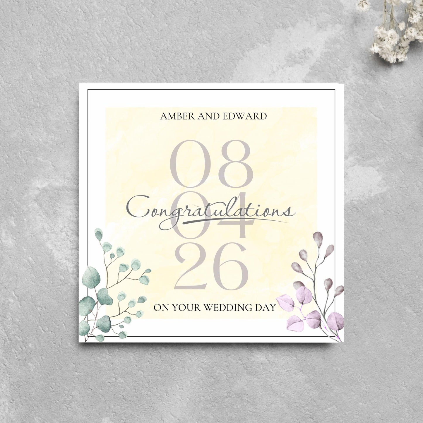Personalised Wedding Congratulations Card, Wedding Day Card, Card for Couple, Customised Wedding Card, Name and Date Card, Wedding Gift