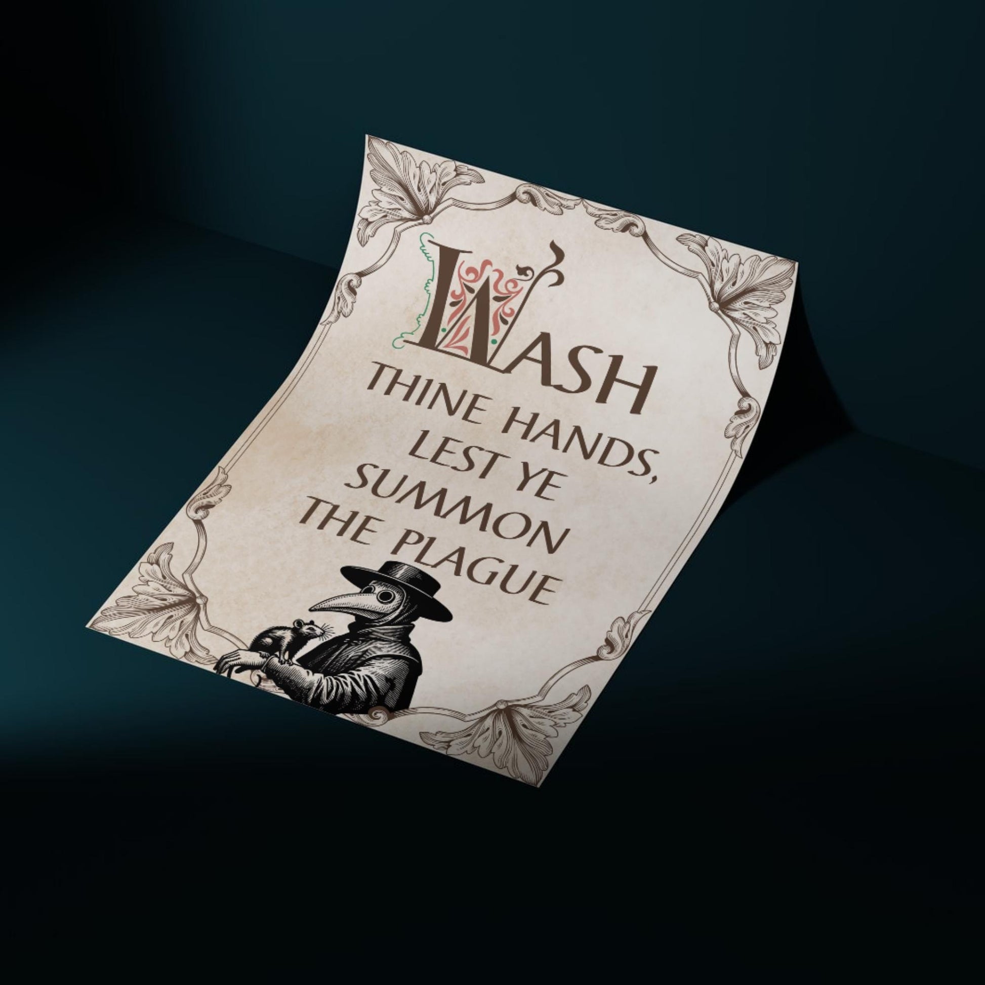 Wash Your Hands Sign, A4 Print, High Quality Poster, Medieval Poster, Plague Mask Art, Funny Print for Bathroom, Gothic Decor, Toilet Print