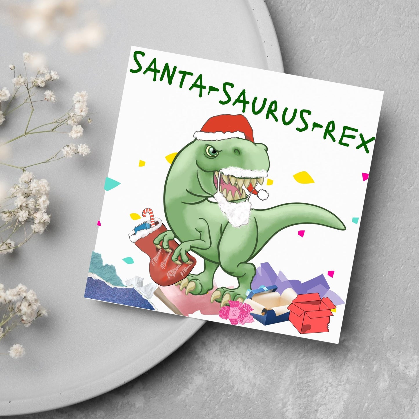 Dinosaur Christmas card, Tyrannosaurus Rex Xmas Card, T Rex, Cards for Him, Cards for Her, Cards for kids, Funny Childrens Christmas Card
