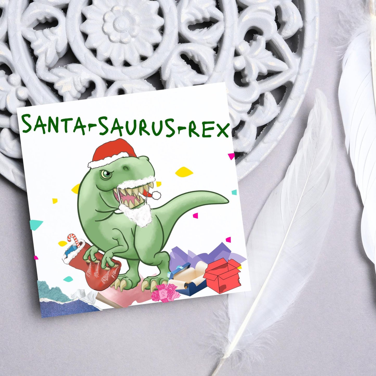 Dinosaur Christmas card, Tyrannosaurus Rex Xmas Card, T Rex, Cards for Him, Cards for Her, Cards for kids, Funny Childrens Christmas Card