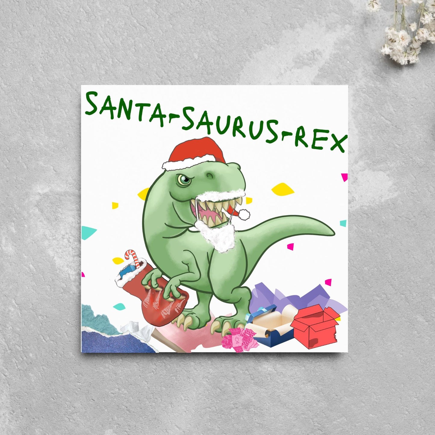 Dinosaur Christmas card, Tyrannosaurus Rex Xmas Card, T Rex, Cards for Him, Cards for Her, Cards for kids, Funny Childrens Christmas Card