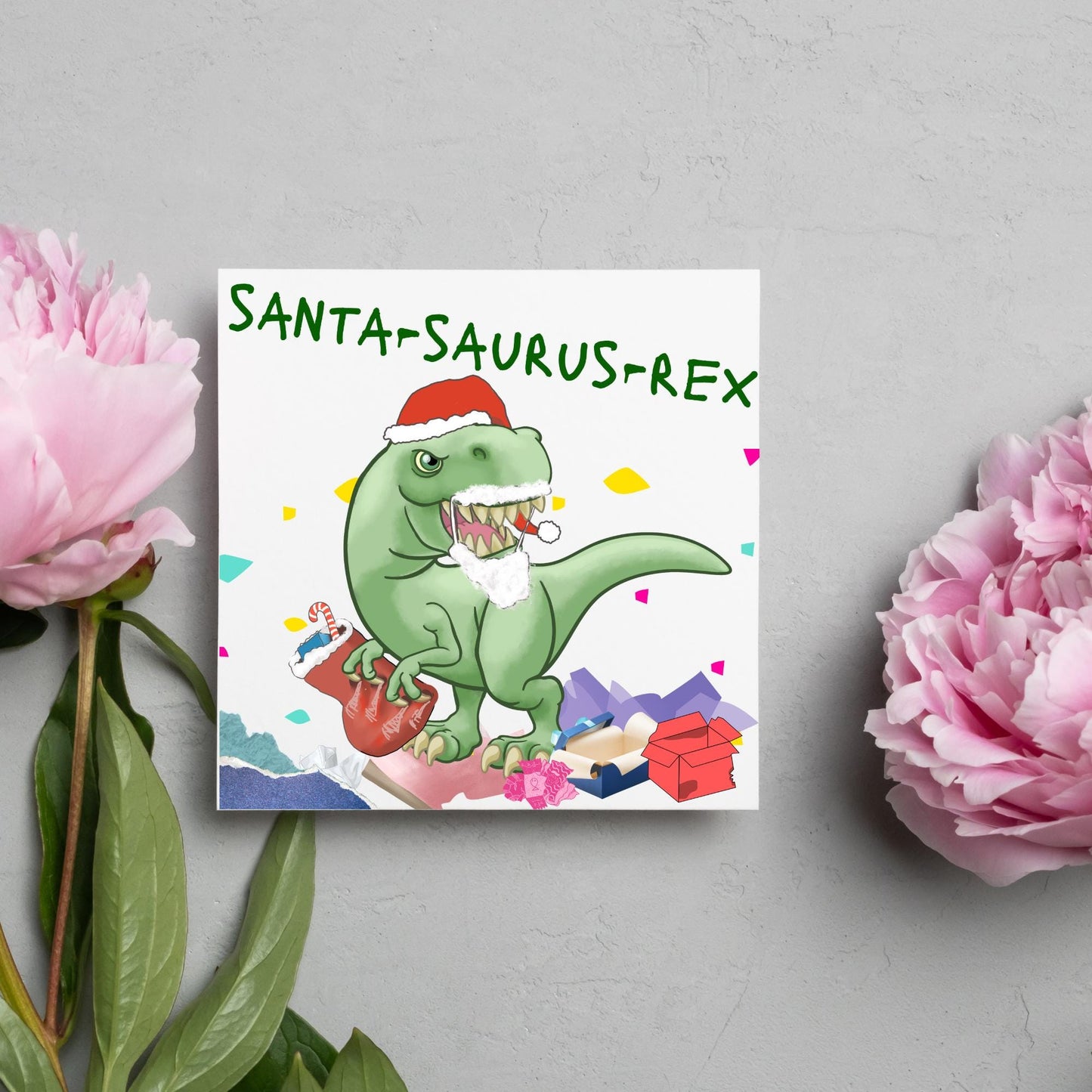 Dinosaur Christmas card, Tyrannosaurus Rex Xmas Card, T Rex, Cards for Him, Cards for Her, Cards for kids, Funny Childrens Christmas Card