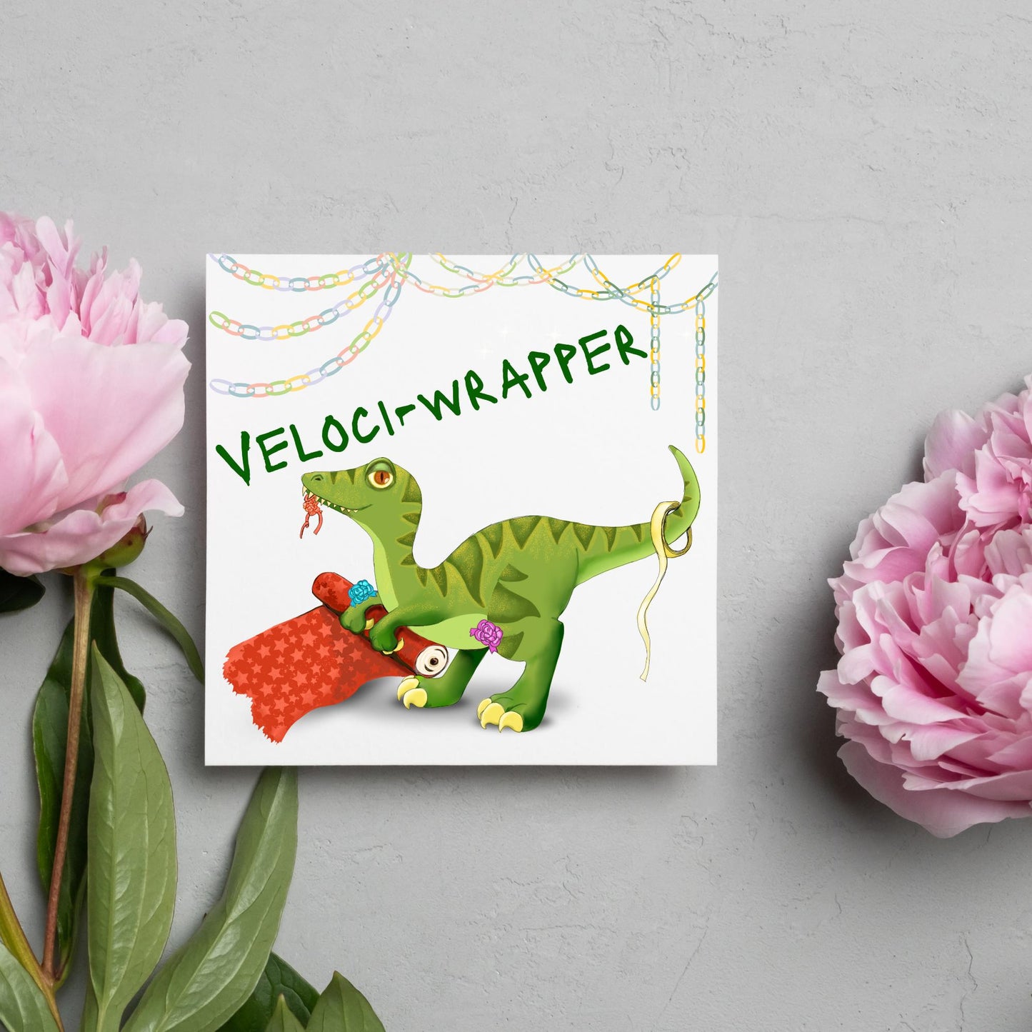 Dinosaur Christmas card, Velociraptor Xmas Card, Cards for Him, Cards for Her, Cards for kids, Funny Childrens Christmas Card, Pun Card