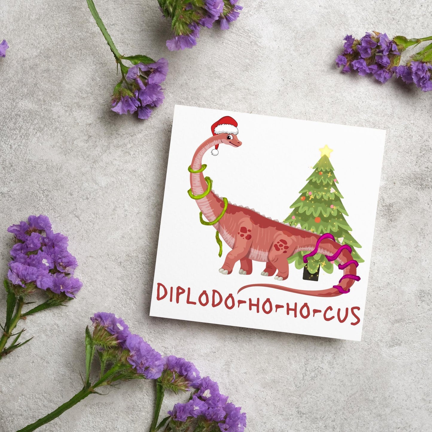 Dinosaur Christmas card, Diplodocus Xmas Card, Diplodocus Dinosaur, Cards for Dinosaur lover, Cards for kids, Funny Childs Christmas Card