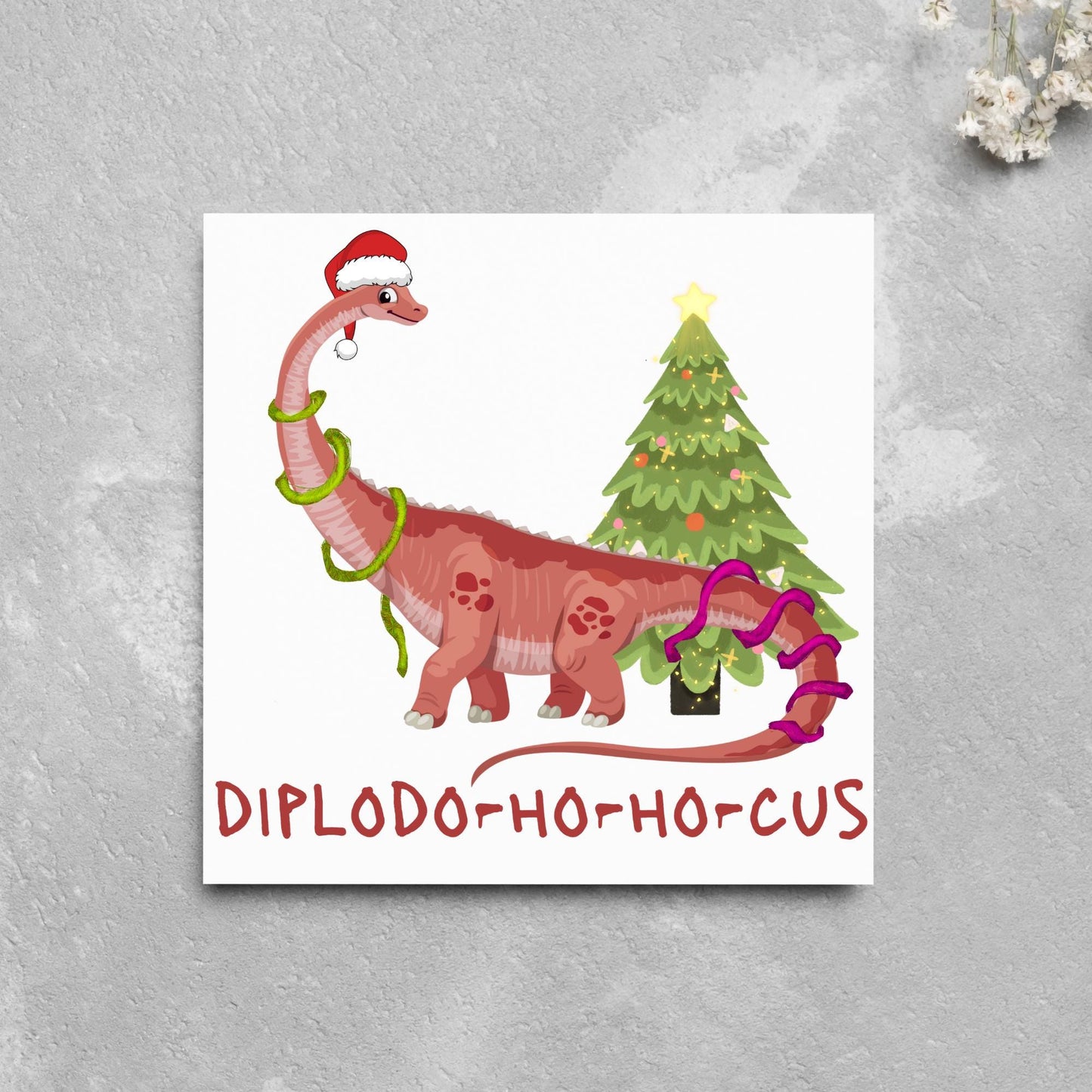 Dinosaur Christmas card, Diplodocus Xmas Card, Diplodocus Dinosaur, Cards for Dinosaur lover, Cards for kids, Funny Childs Christmas Card