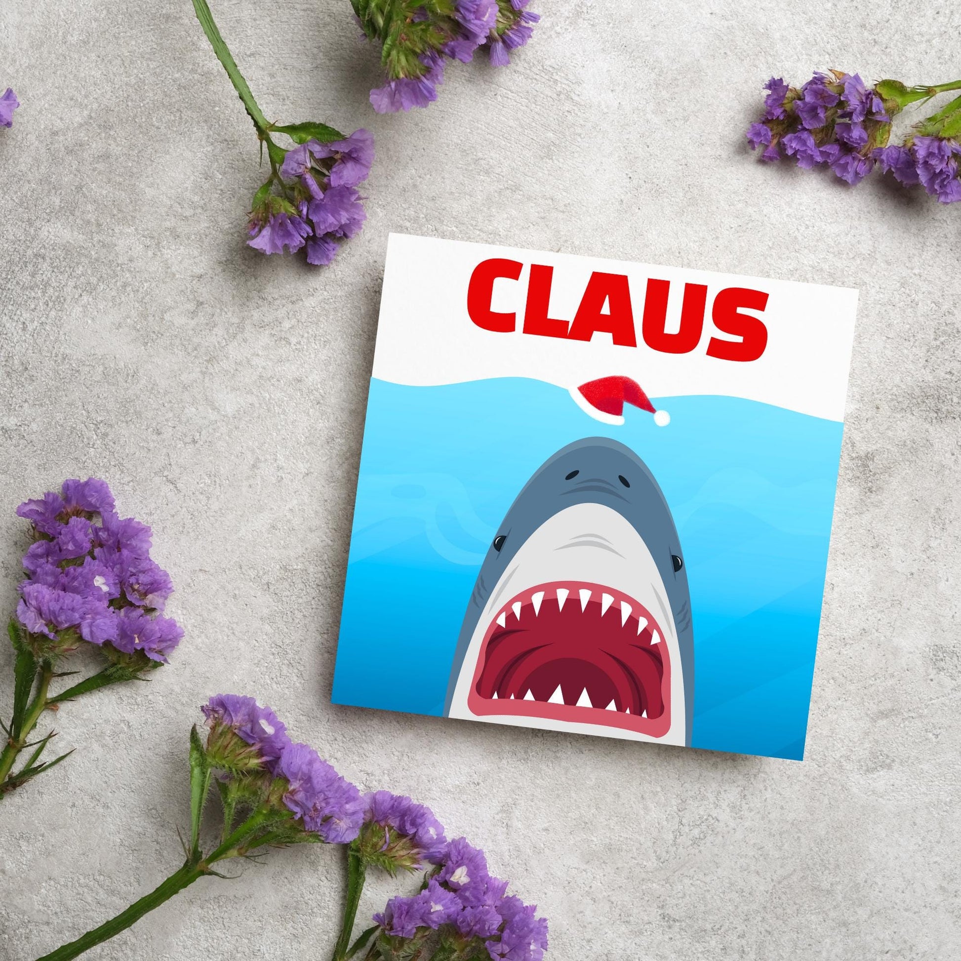 Shark Christmas card, Claus Xmas Card, Movie Spoof Card, Cards for Shark Lovers, Card for Movie Buff, Funny Christmas Card for Dad, Pun Card