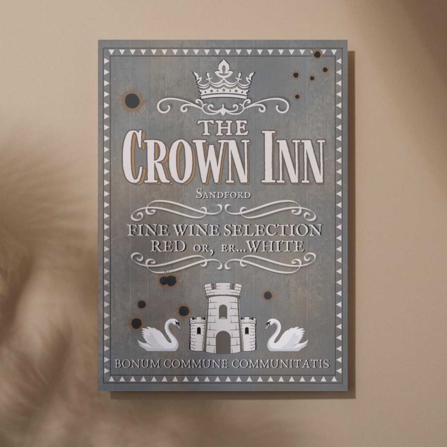 Hot Fuzz Pub Sign A4 Print, High Quality Poster, Edgar Wright Movies, Cornetto Trilogy Poster, Nick Frost, The Crown Inn, The Greater Good