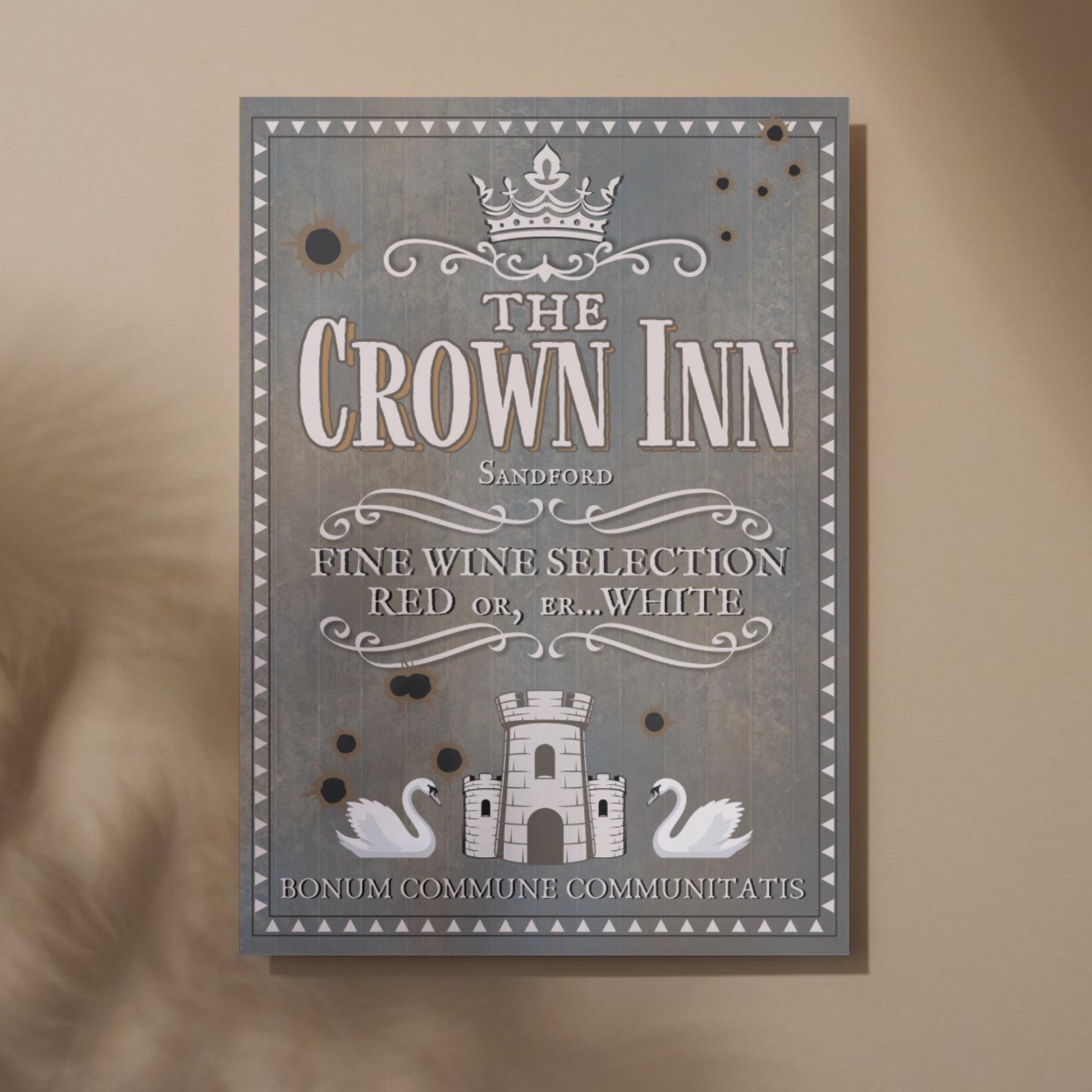 Hot Fuzz Pub Sign A4 Print, High Quality Poster, Edgar Wright Movies, Cornetto Trilogy Poster, Nick Frost, The Crown Inn, The Greater Good