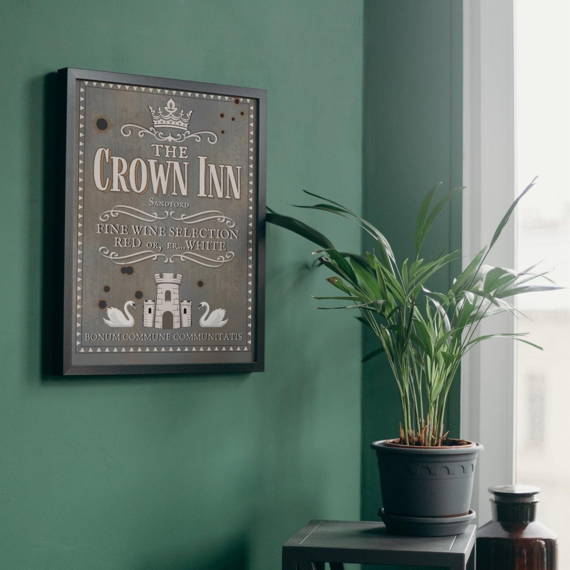 Hot Fuzz Pub Sign A4 Print, High Quality Poster, Edgar Wright Movies, Cornetto Trilogy Poster, Nick Frost, The Crown Inn, The Greater Good