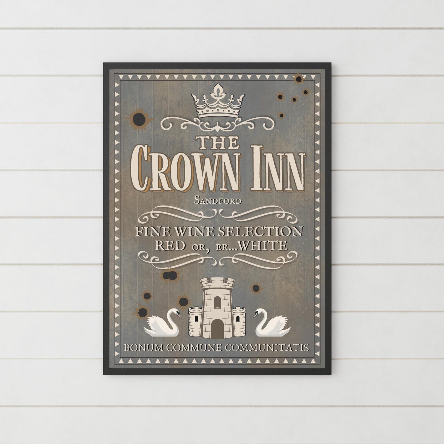 Hot Fuzz Pub Sign A4 Print, High Quality Poster, Edgar Wright Movies, Cornetto Trilogy Poster, Nick Frost, The Crown Inn, The Greater Good
