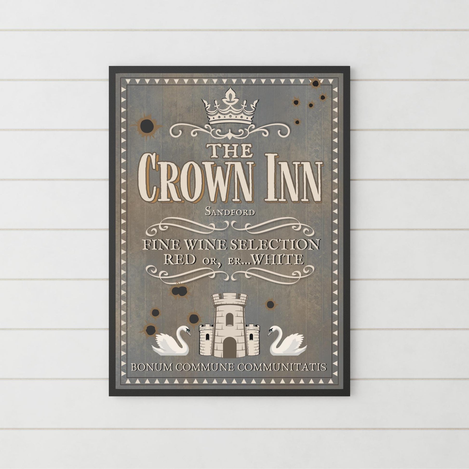 Hot Fuzz Pub Sign A4 Print, High Quality Poster, Edgar Wright Movies, Cornetto Trilogy Poster, Nick Frost, The Crown Inn, The Greater Good