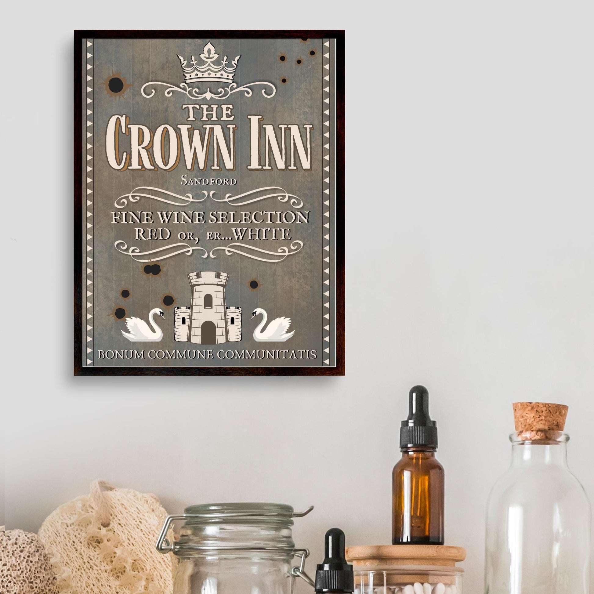 Hot Fuzz Pub Sign A4 Print, High Quality Poster, Edgar Wright Movies, Cornetto Trilogy Poster, Nick Frost, The Crown Inn, The Greater Good