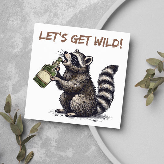 Party Raccoon Card, Fun Party Card, Raccoon Card, Animal Themed Birthday, Drinking Card, Funny Raccoon Lover Card, Any Occasion Card