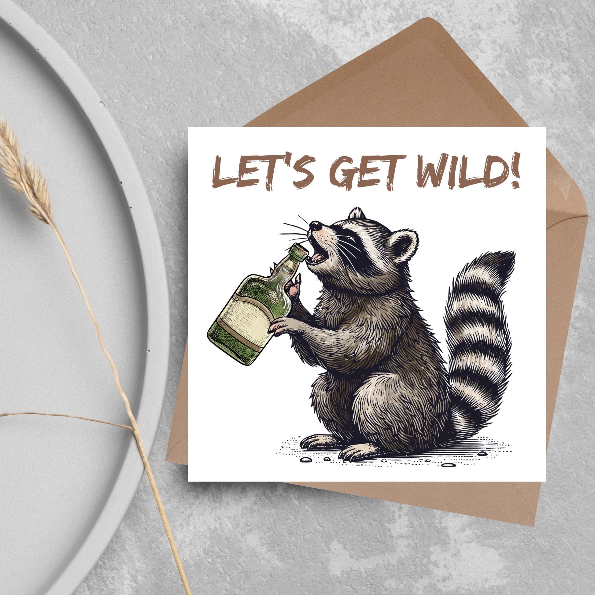 Party Raccoon Card, Fun Party Card, Raccoon Card, Animal Themed Birthday, Drinking Card, Funny Raccoon Lover Card, Any Occasion Card
