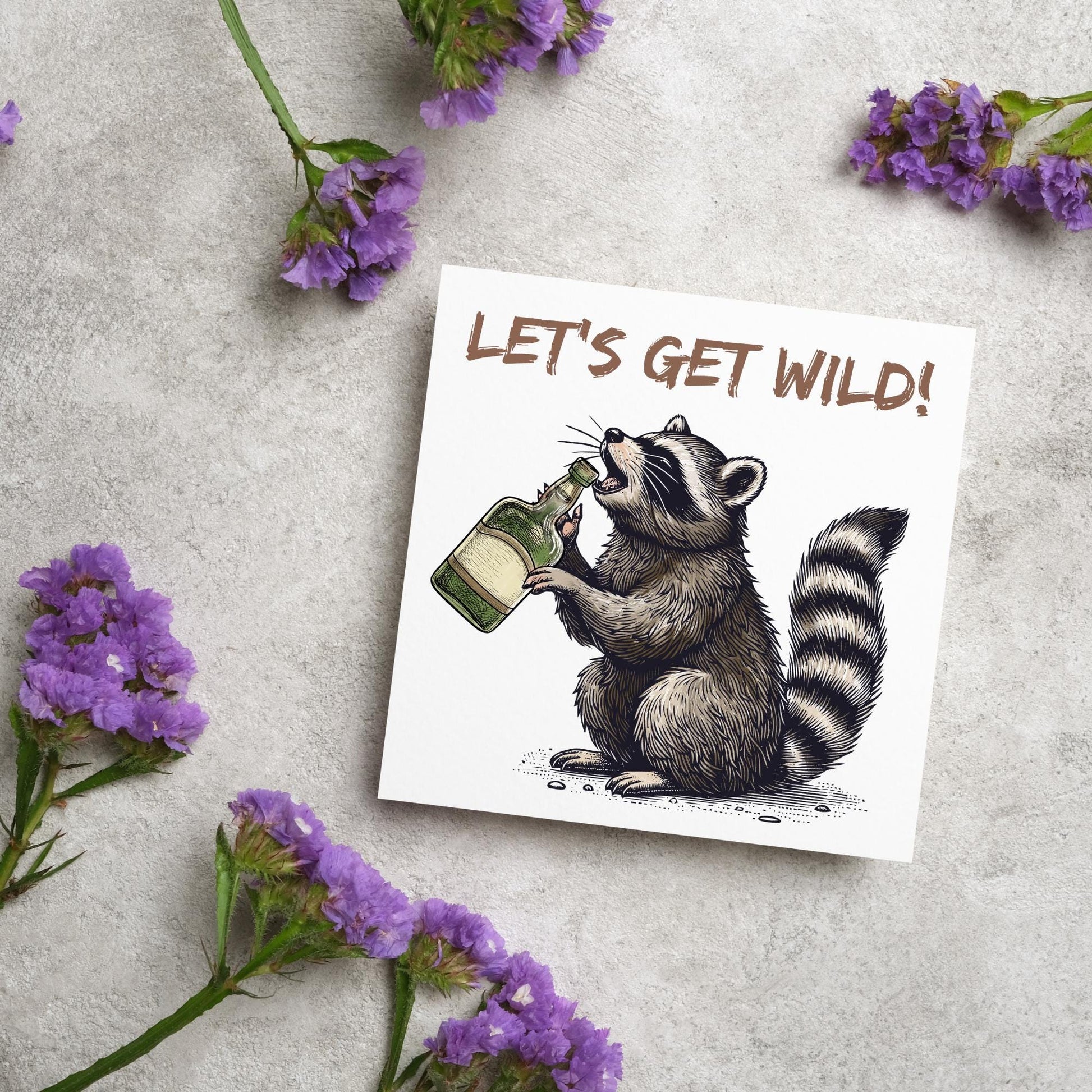 Party Raccoon Card, Fun Party Card, Raccoon Card, Animal Themed Birthday, Drinking Card, Funny Raccoon Lover Card, Any Occasion Card