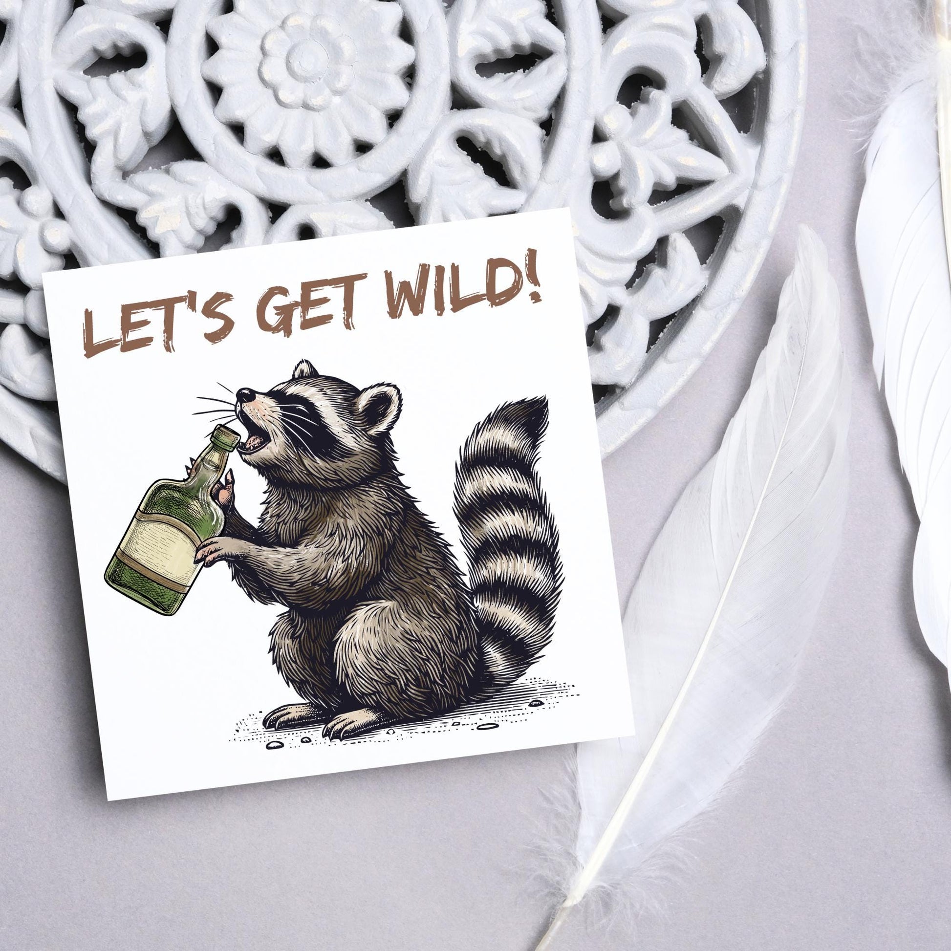 Party Raccoon Card, Fun Party Card, Raccoon Card, Animal Themed Birthday, Drinking Card, Funny Raccoon Lover Card, Any Occasion Card