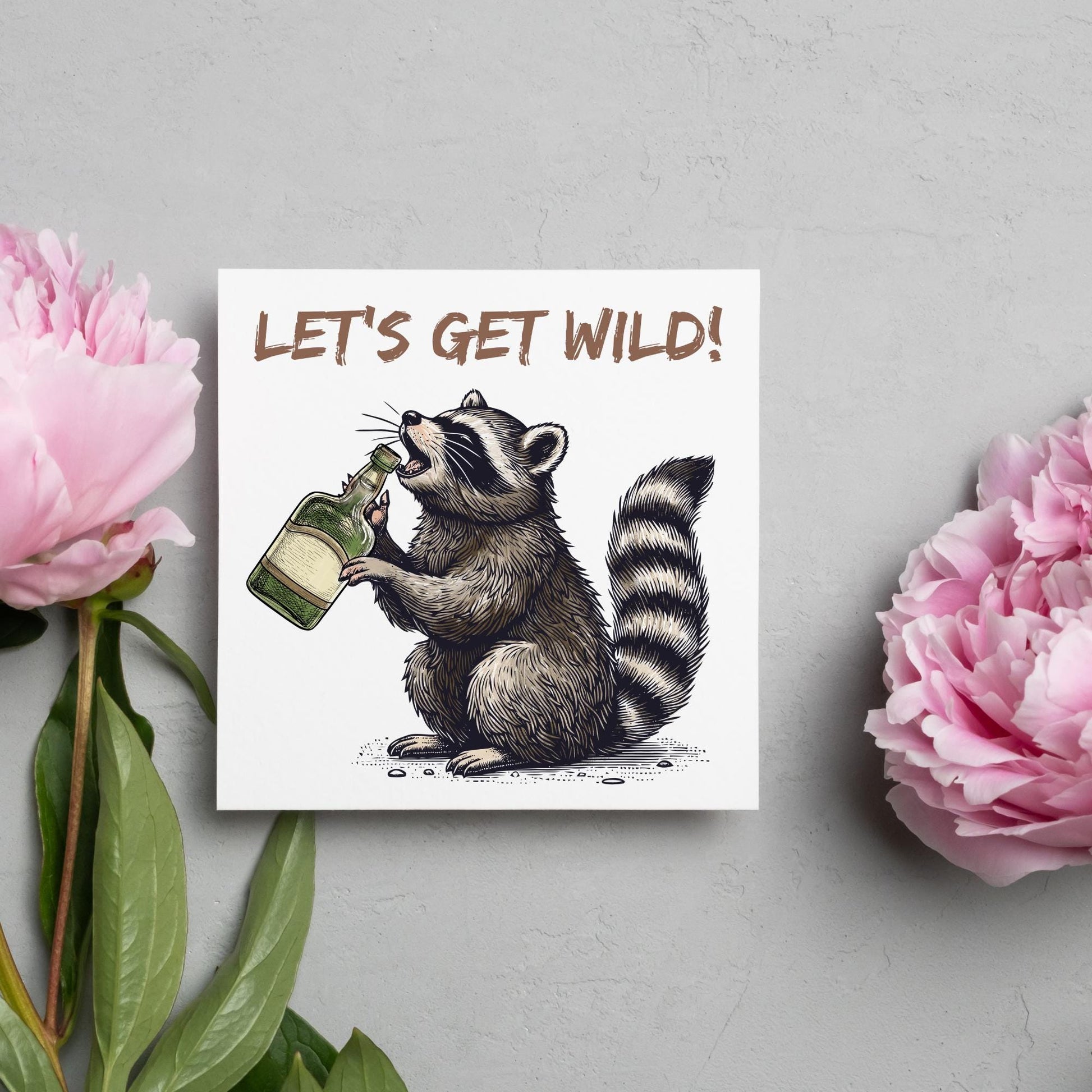 Party Raccoon Card, Fun Party Card, Raccoon Card, Animal Themed Birthday, Drinking Card, Funny Raccoon Lover Card, Any Occasion Card